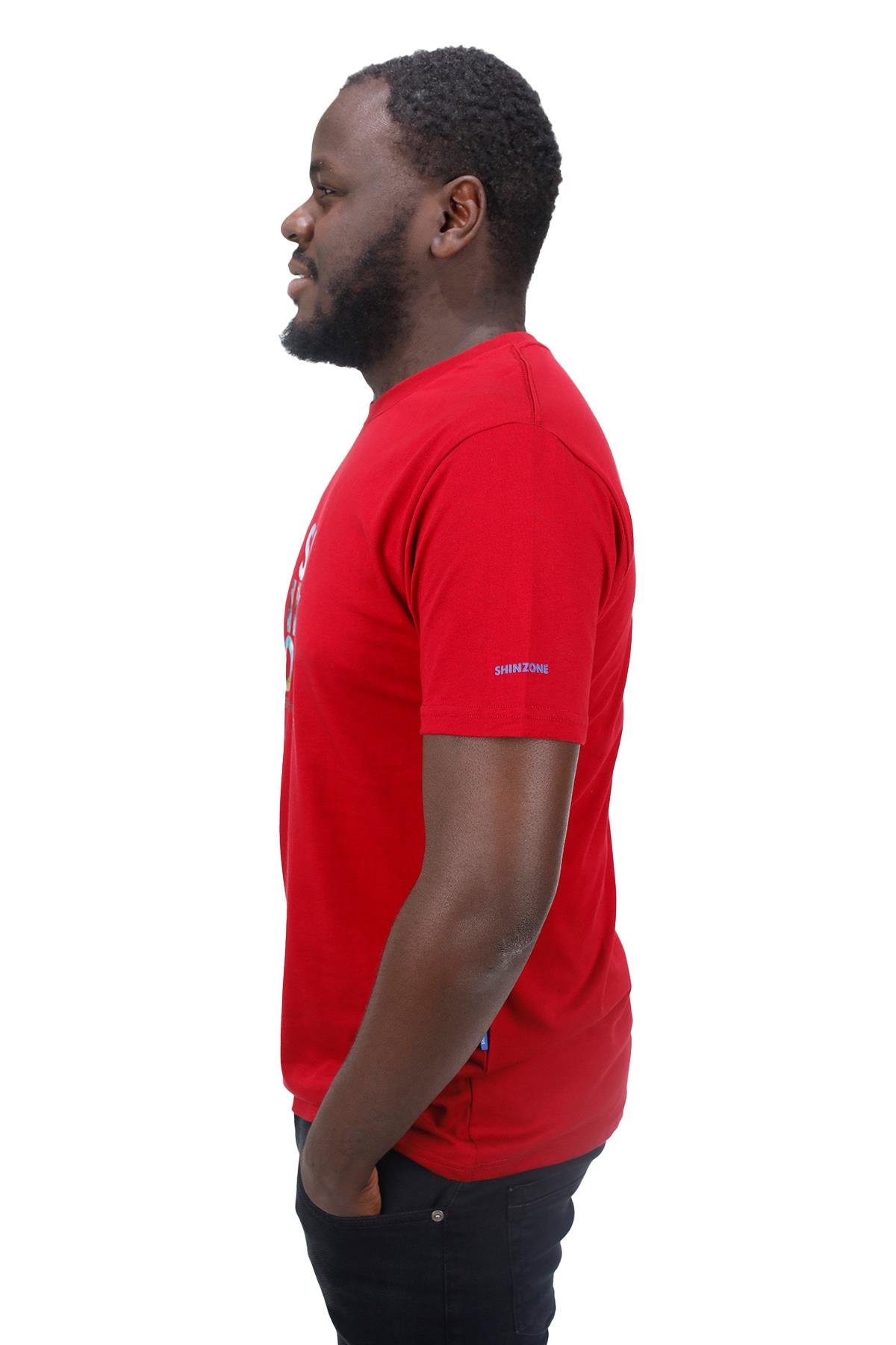 T-ShirtShinzoneErkek Bisiklet Yaka Standart Fit Göğüs Baskılı Bordo T-Shirt