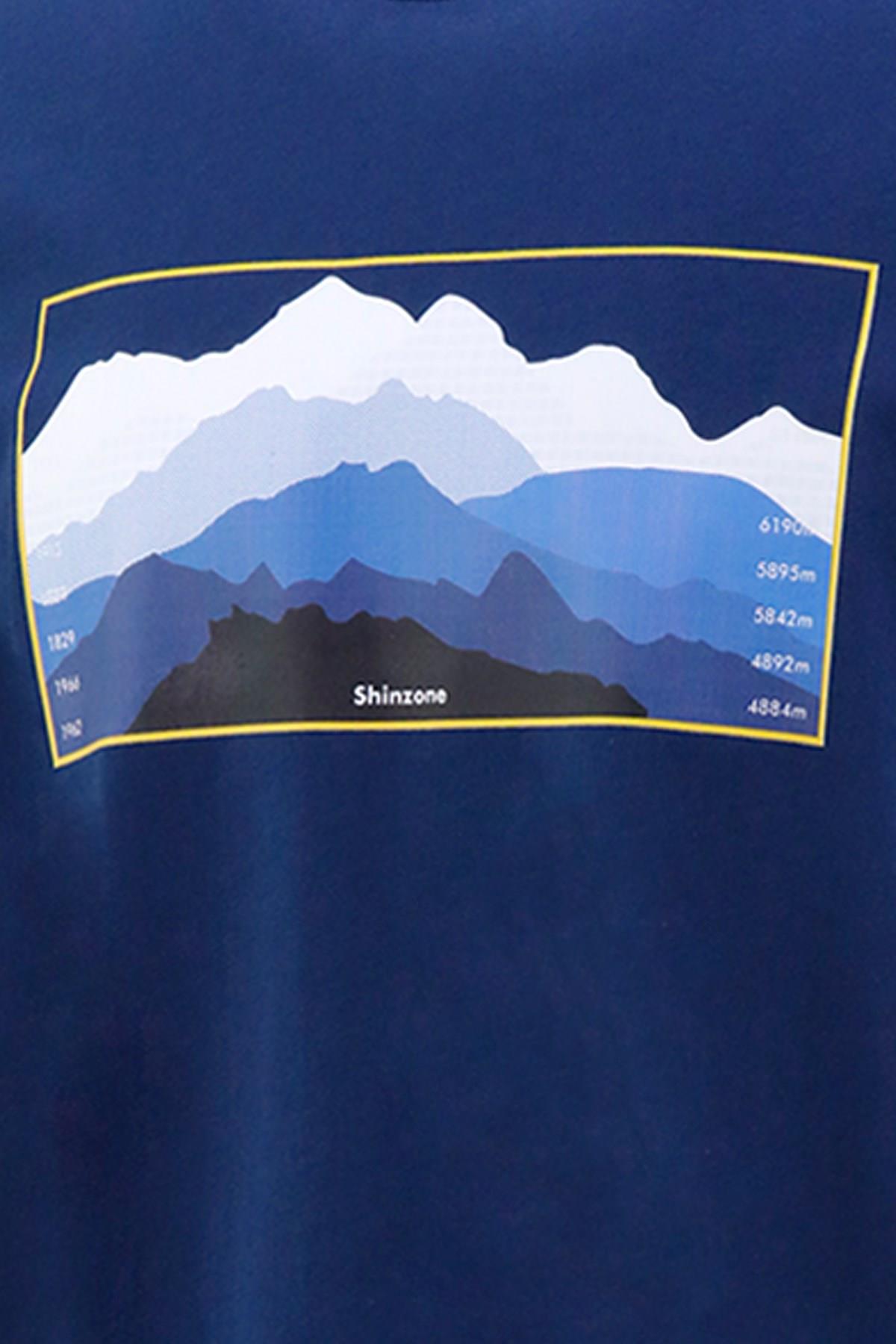 T-ShirtShinzoneErkek Bisiklet Yaka Standart Fit Göğüs Baskılı İndigo T-Shirt