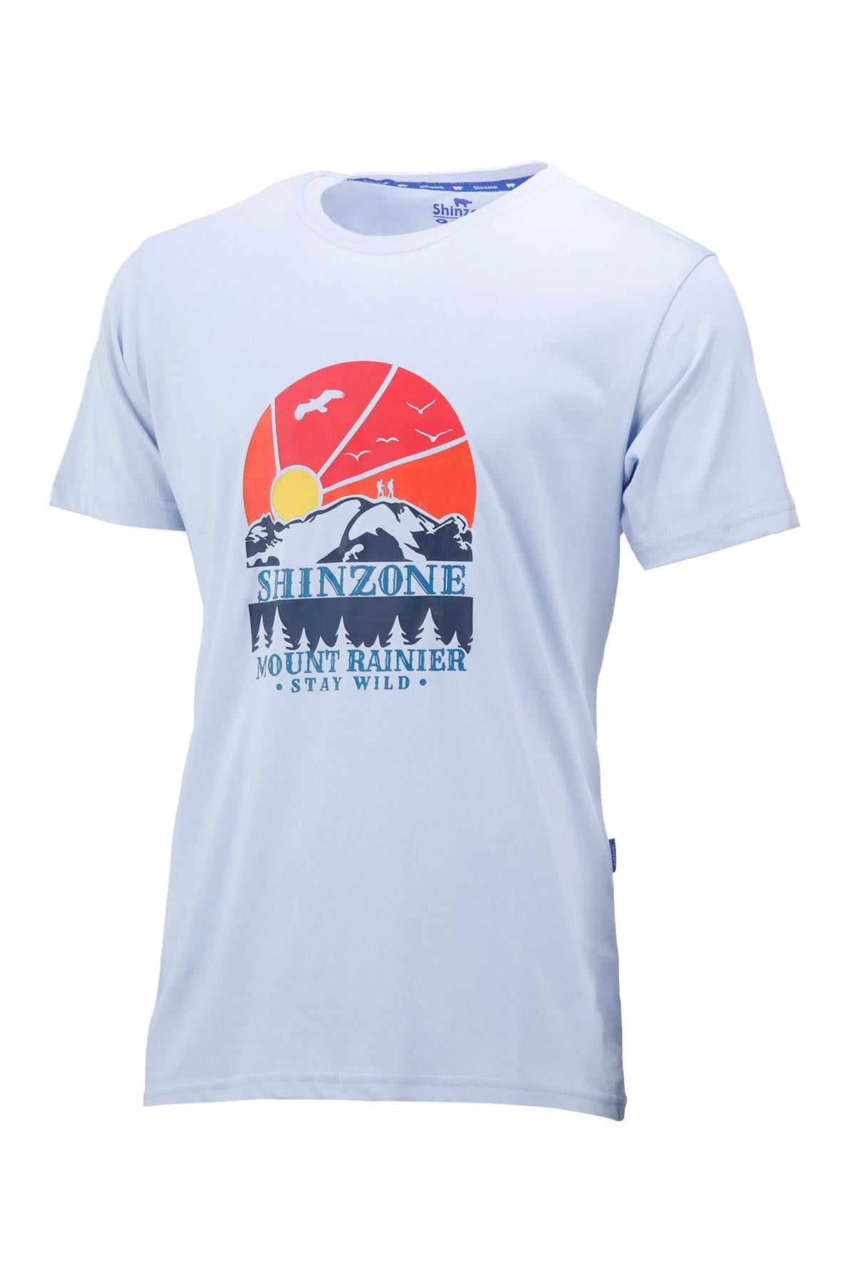 T-ShirtShinzoneErkek Bisiklet Yaka Standart Fit Göğüs Baskılı Mavi T-Shirt