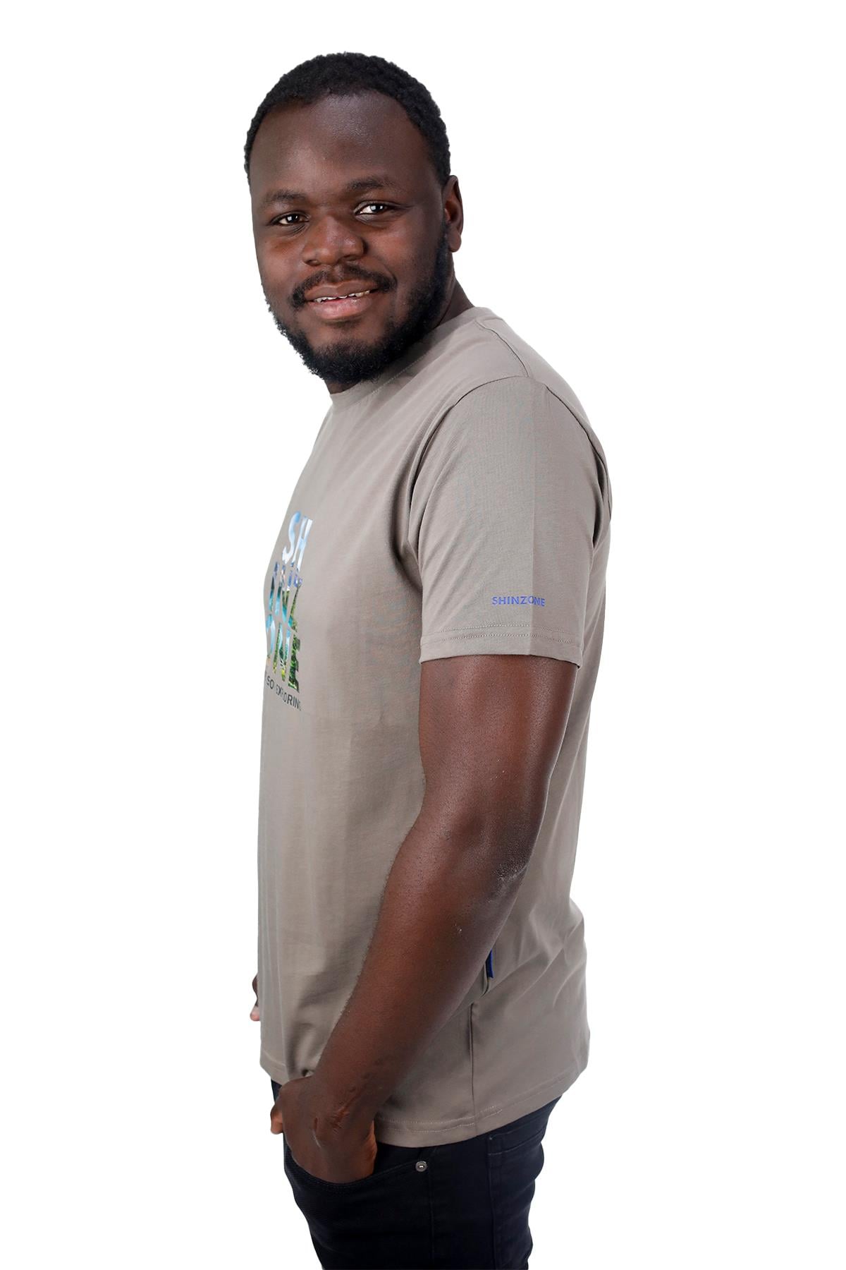 T-ShirtShinzoneErkek Bisiklet Yaka Standart Fit Göğüs Baskılı Vizon T-Shirt