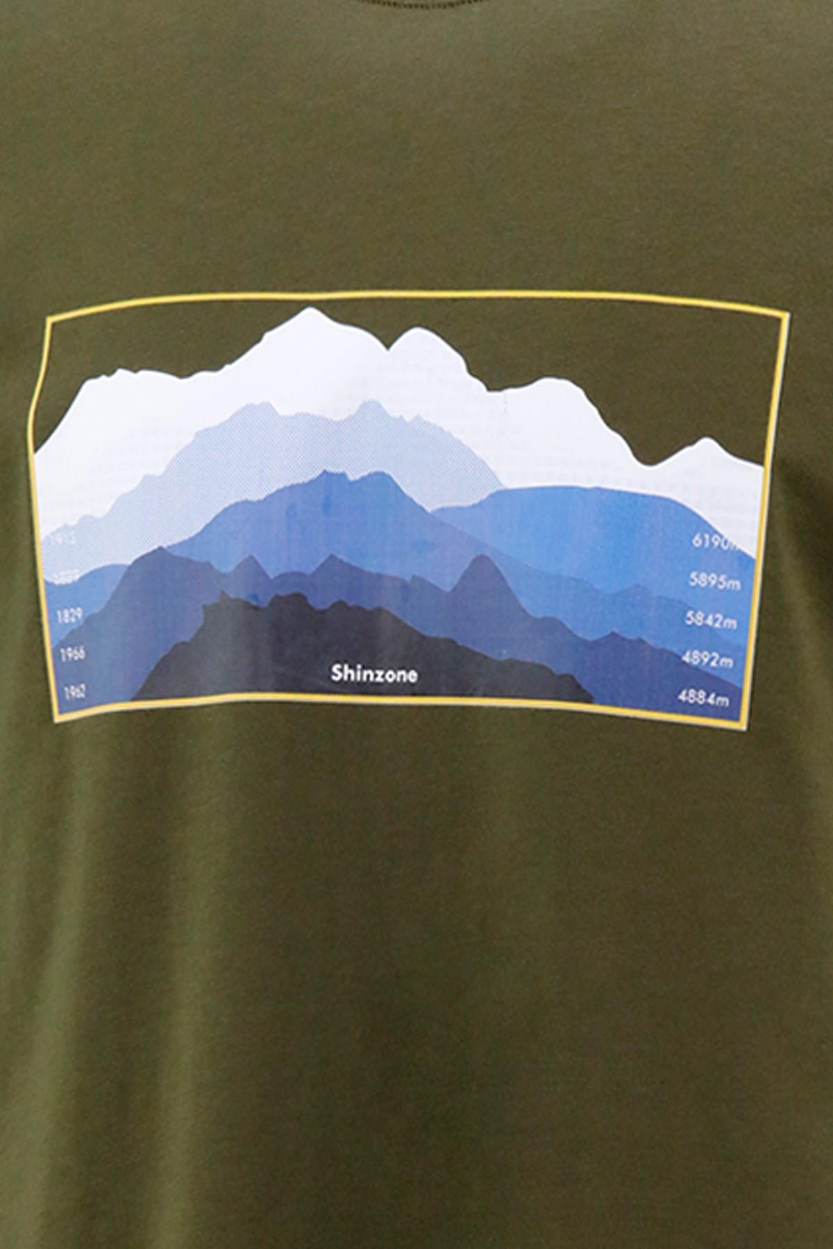 T-ShirtShinzoneErkek Bisiklet Yaka Standart Fit Göğüs Baskılı Haki T-Shirt