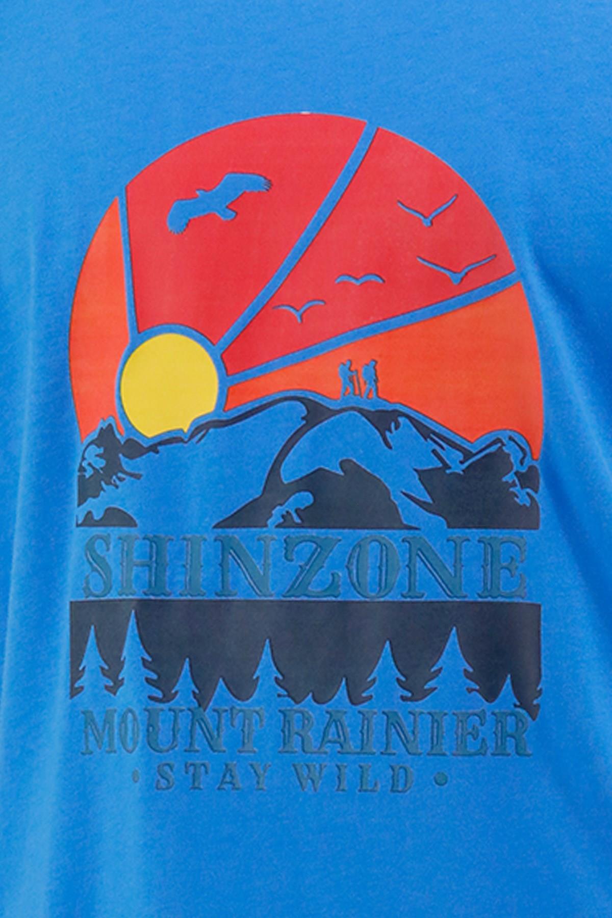 T-ShirtShinzoneErkek Bisiklet Yaka Standart Fit Göğüs Baskılı Royal Mavi T-Shirt