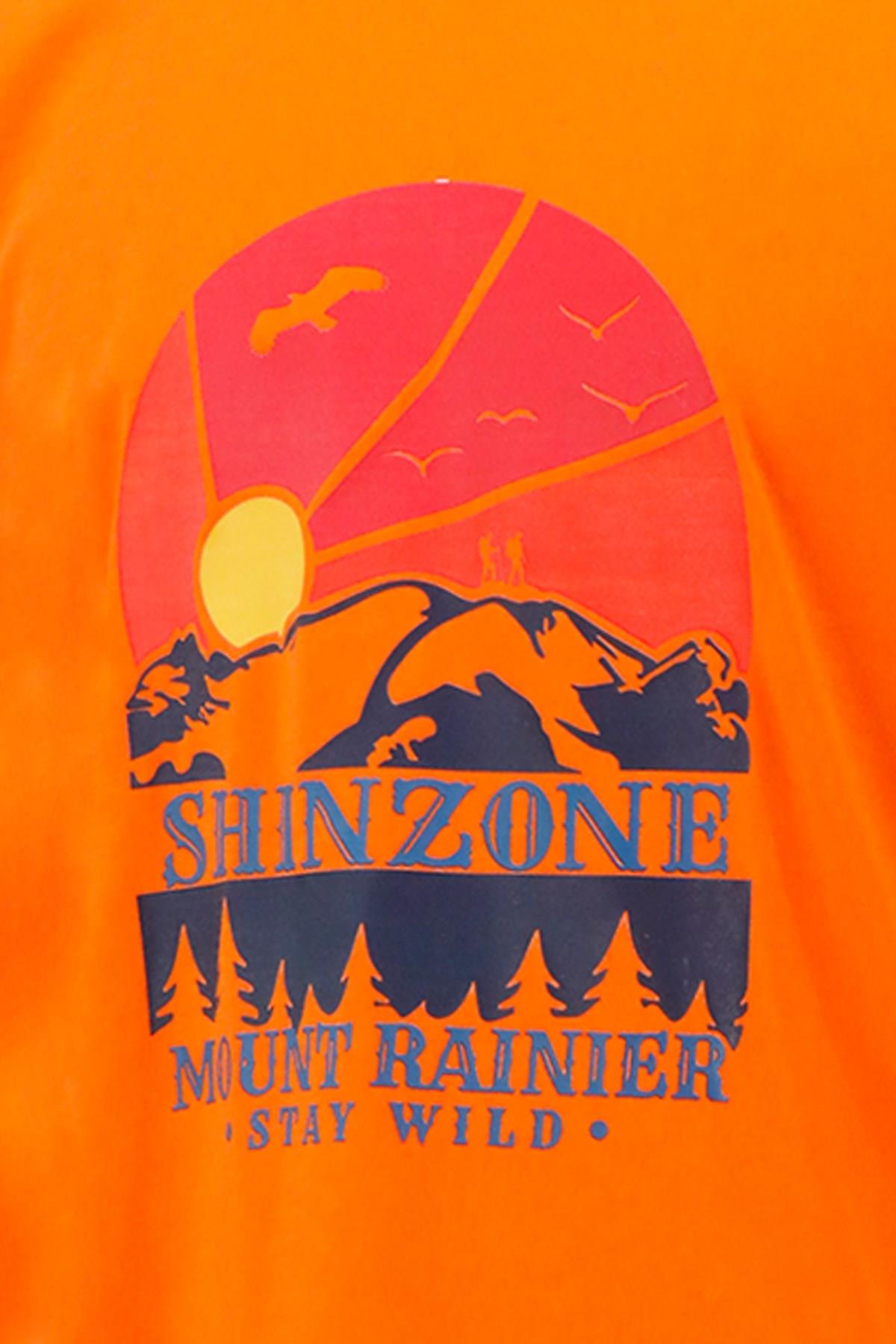T-ShirtShinzoneErkek Bisiklet Yaka Standart Fit Göğüs Baskılı Turuncu T-Shirt
