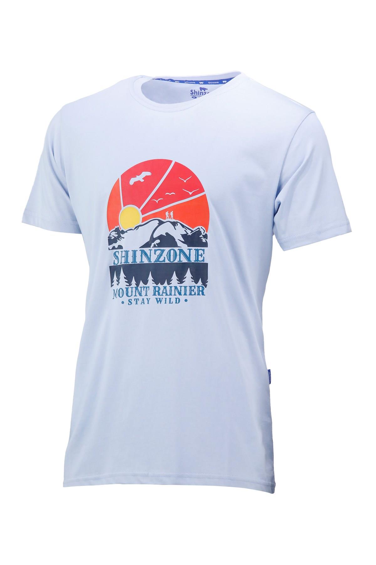T-ShirtShinzoneErkek Bisiklet Yaka Standart Fit Göğüs Baskılı Mavi T-Shirt