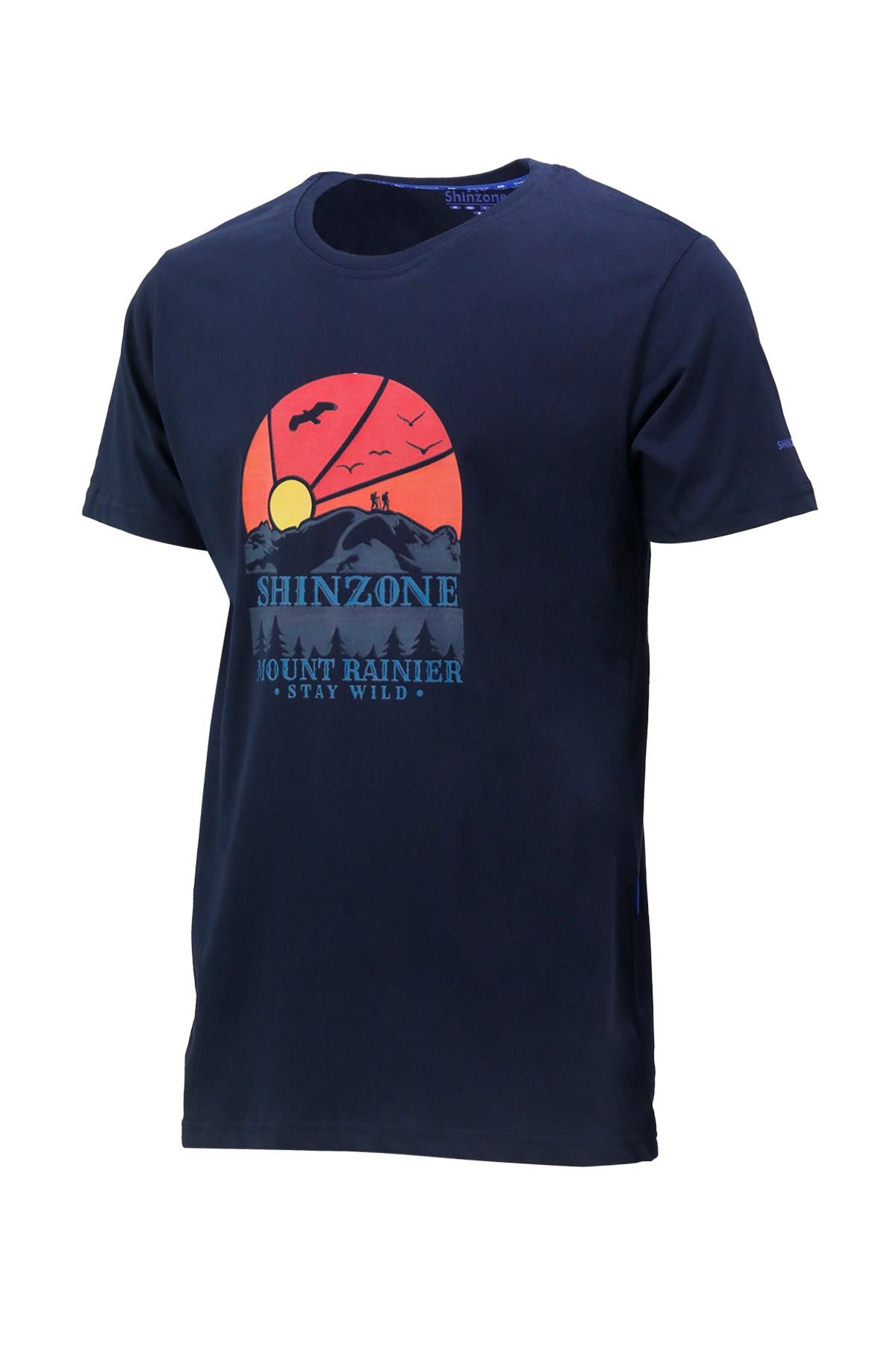 T-ShirtShinzoneErkek Bisiklet Yaka Standart Fit Göğüs Baskılı Lacivert T-Shirt