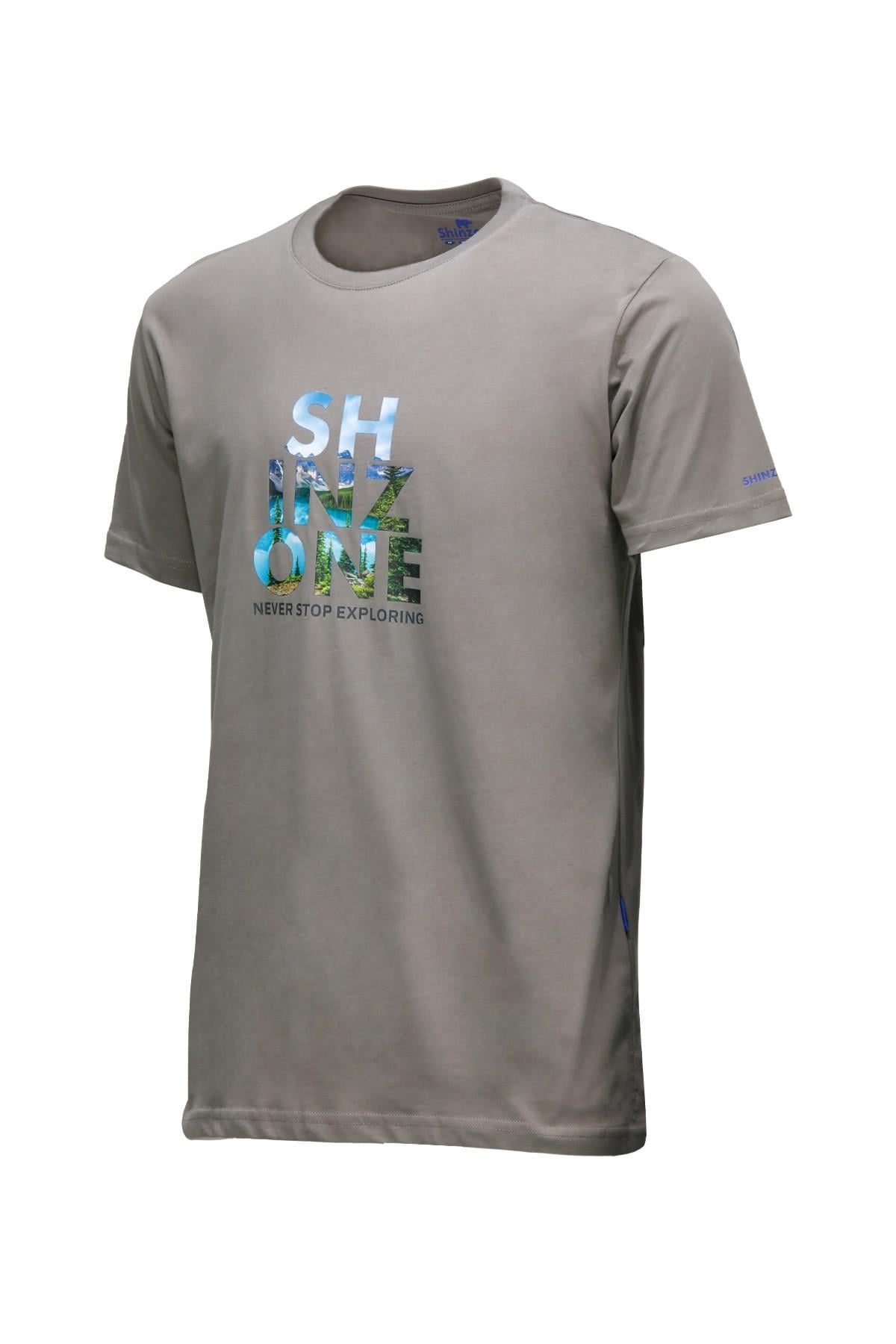 T-ShirtShinzoneErkek Bisiklet Yaka Standart Fit Göğüs Baskılı Vizon T-Shirt