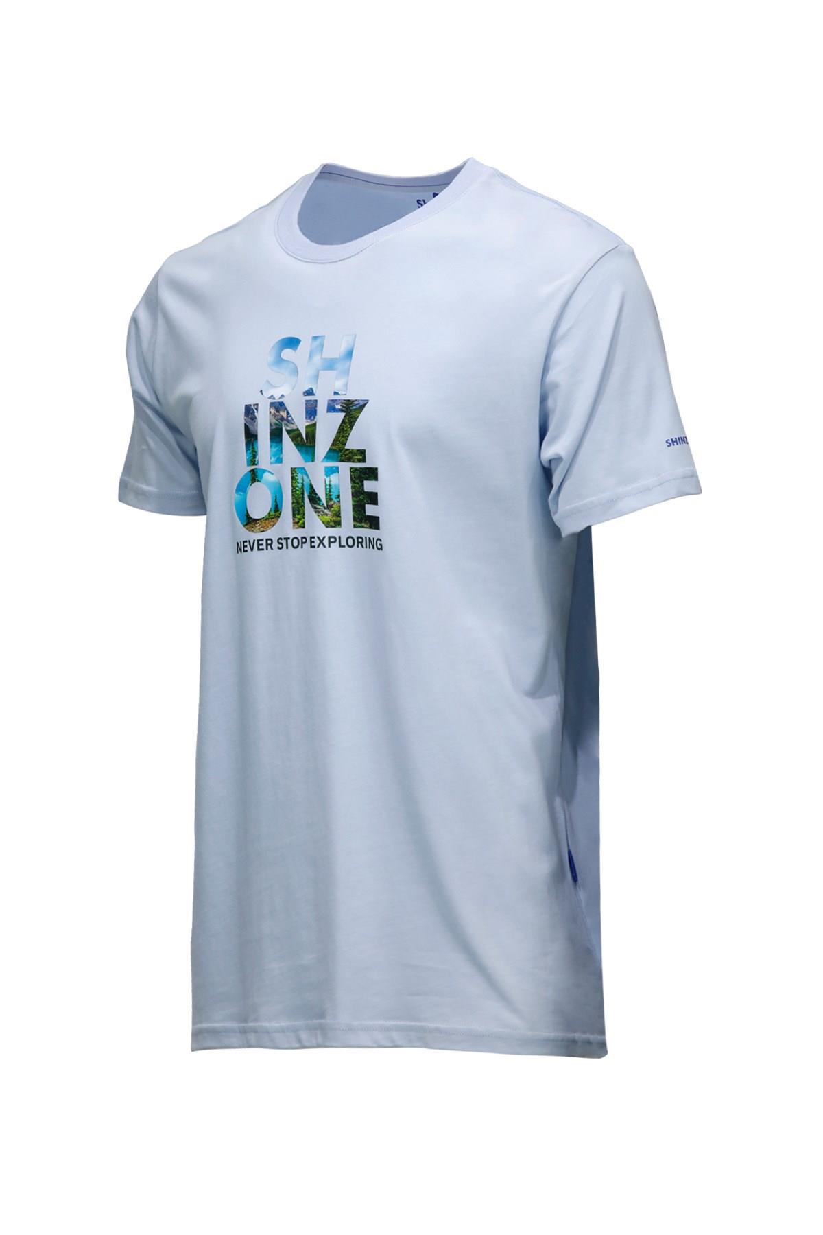 T-ShirtShinzoneErkek Bisiklet Yaka Standart Fit Göğüs Baskılı Mavi T-Shirt
