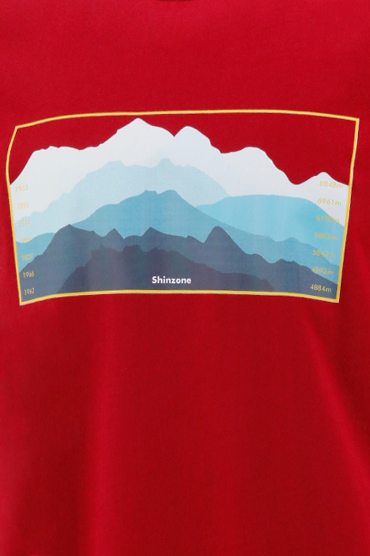 T-ShirtShinzoneErkek Bisiklet Yaka Standart Fit Göğüs Baskılı Bordo T-Shirt