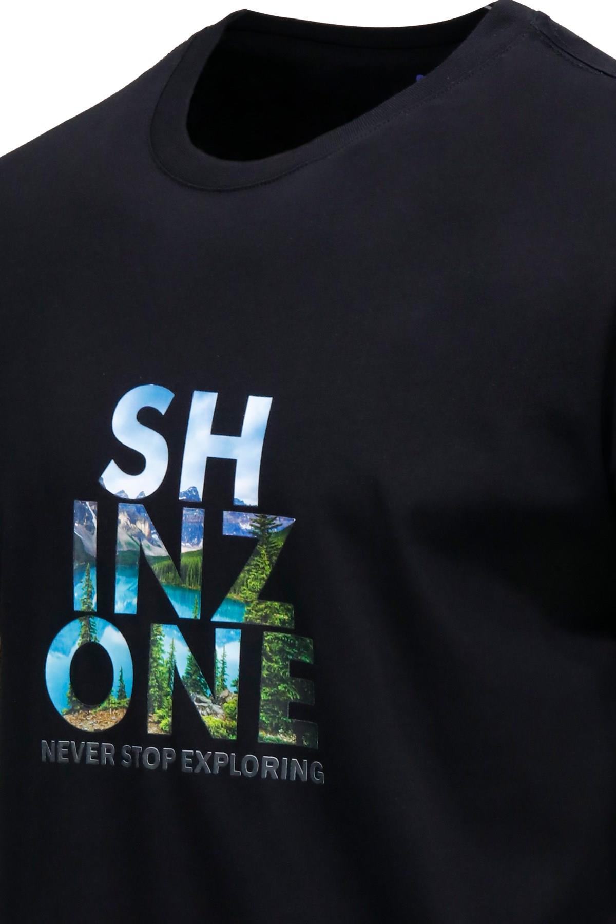 T-ShirtShinzoneErkek Bisiklet Yaka Standart Fit Göğüs Baskılı Siyah T-Shirt
