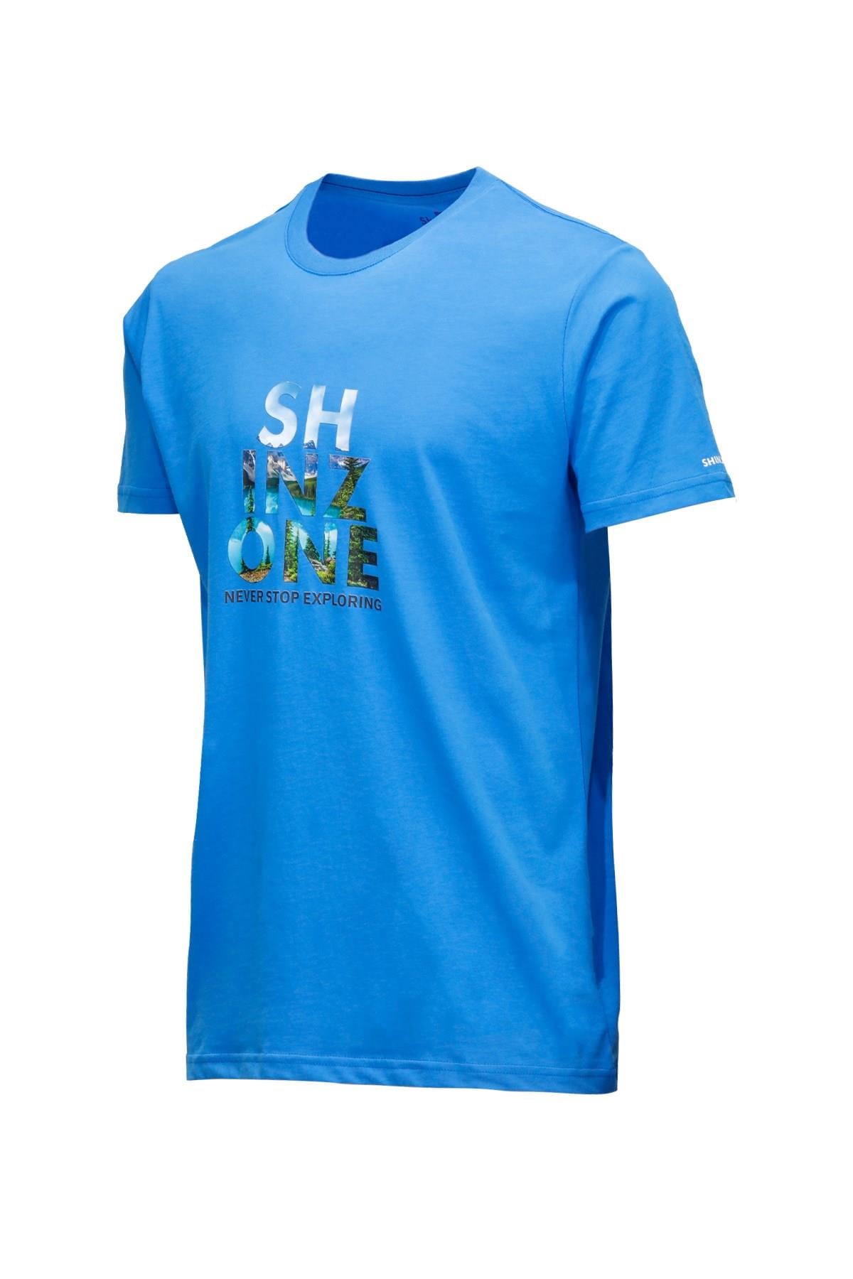 T-ShirtShinzoneErkek Bisiklet Yaka Standart Fit Göğüs Baskılı İndigo T-Shirt