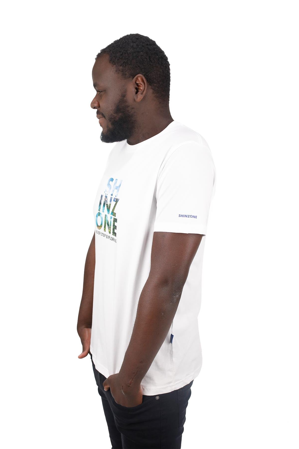 T-ShirtShinzoneErkek Bisiklet Yaka Standart Fit Göğüs Baskılı Beyaz T-Shirt