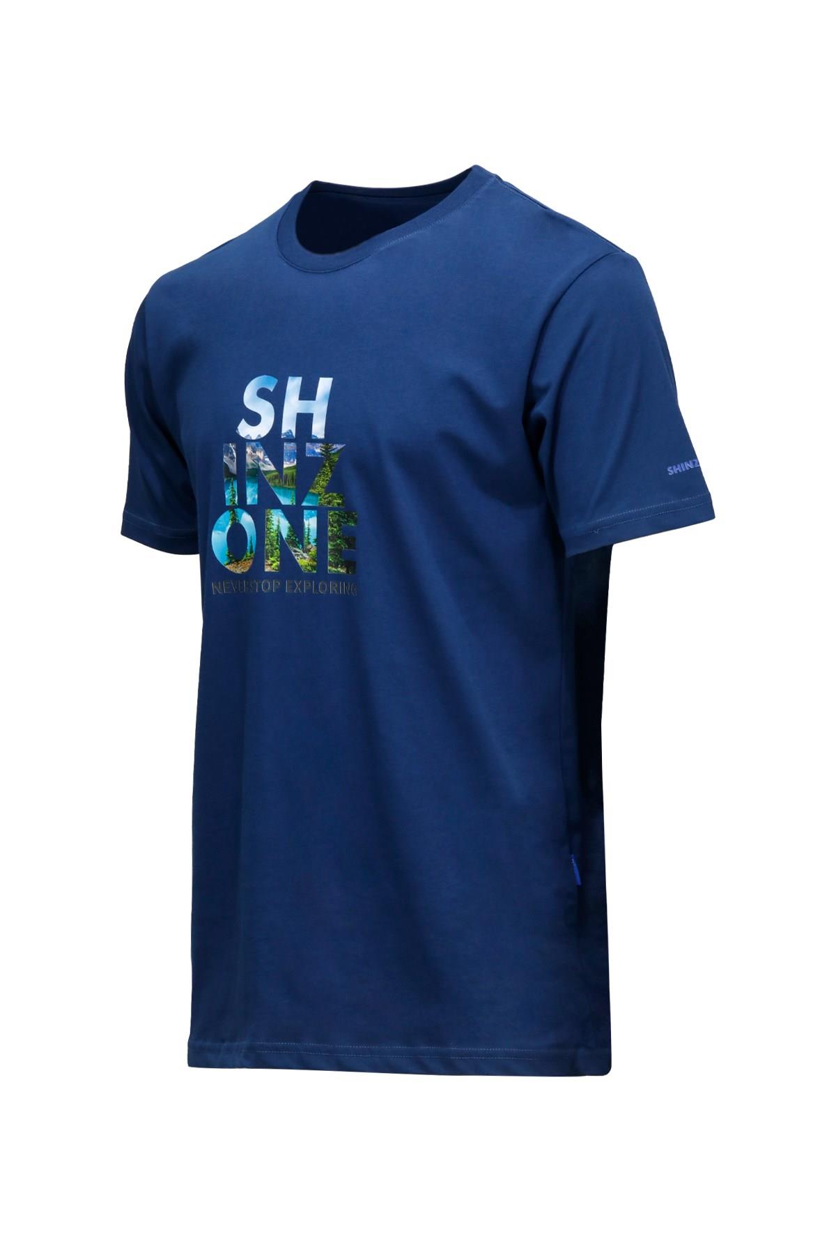 T-ShirtShinzoneErkek Bisiklet Yaka Standart Fit Göğüs Baskılı Koyu mavi T-Shirt