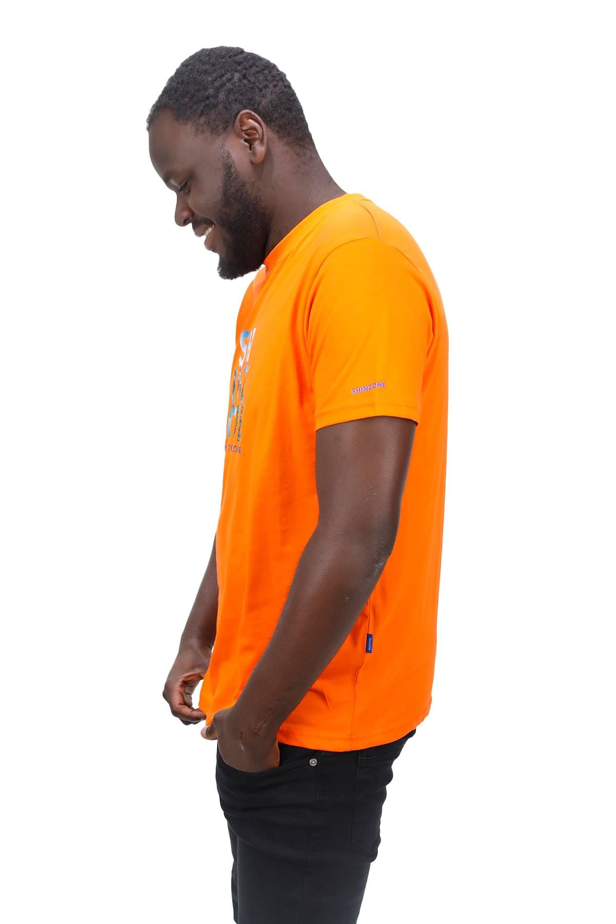 T-ShirtShinzoneErkek Bisiklet Yaka Standart Fit Göğüs Baskılı Turuncu T-Shirt