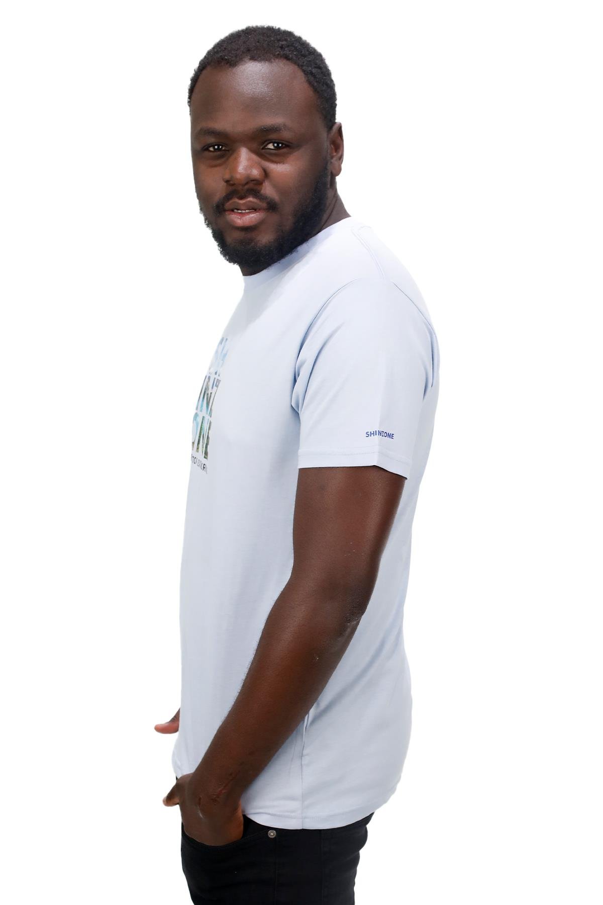 T-ShirtShinzoneErkek Bisiklet Yaka Standart Fit Göğüs Baskılı Mavi T-Shirt