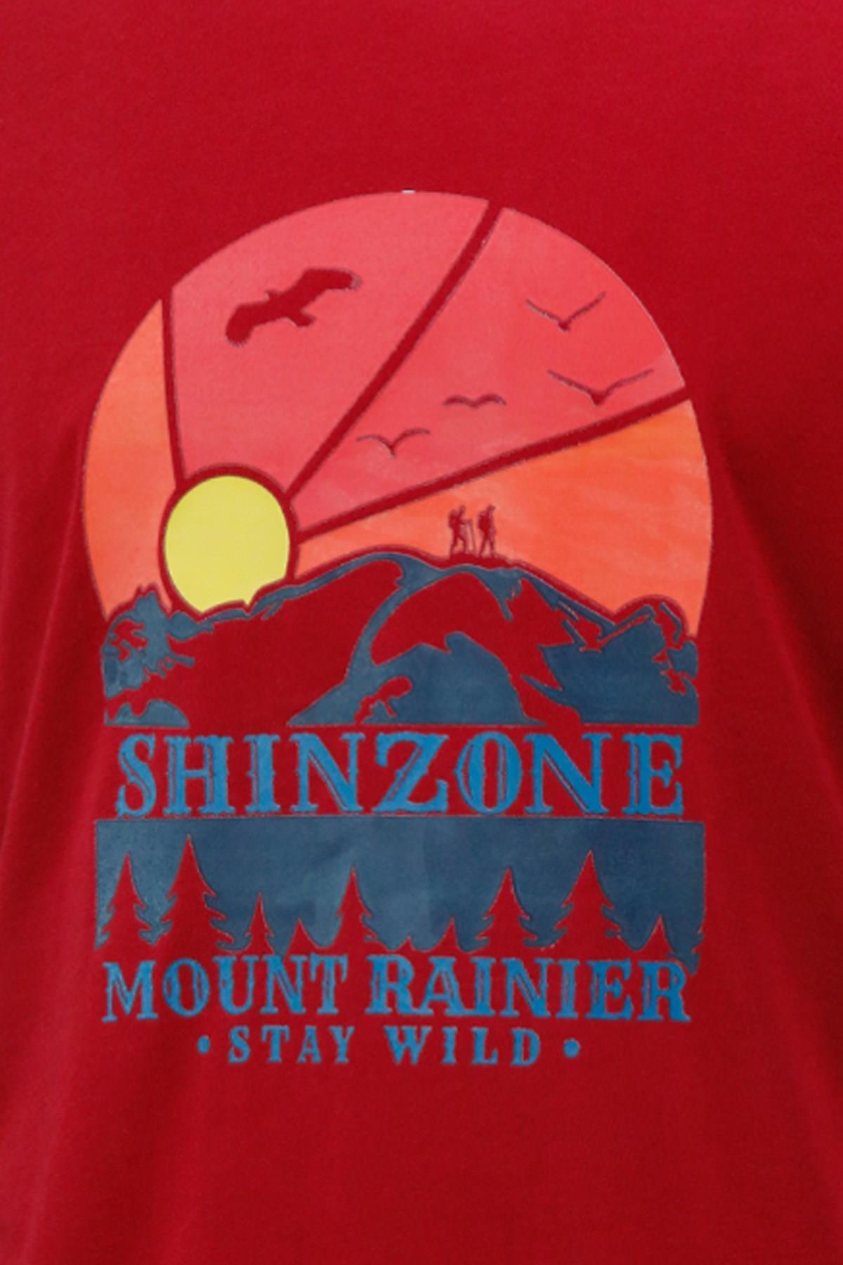 T-ShirtShinzoneErkek Bisiklet Yaka Standart Fit Göğüs Baskılı Bordo T-Shirt
