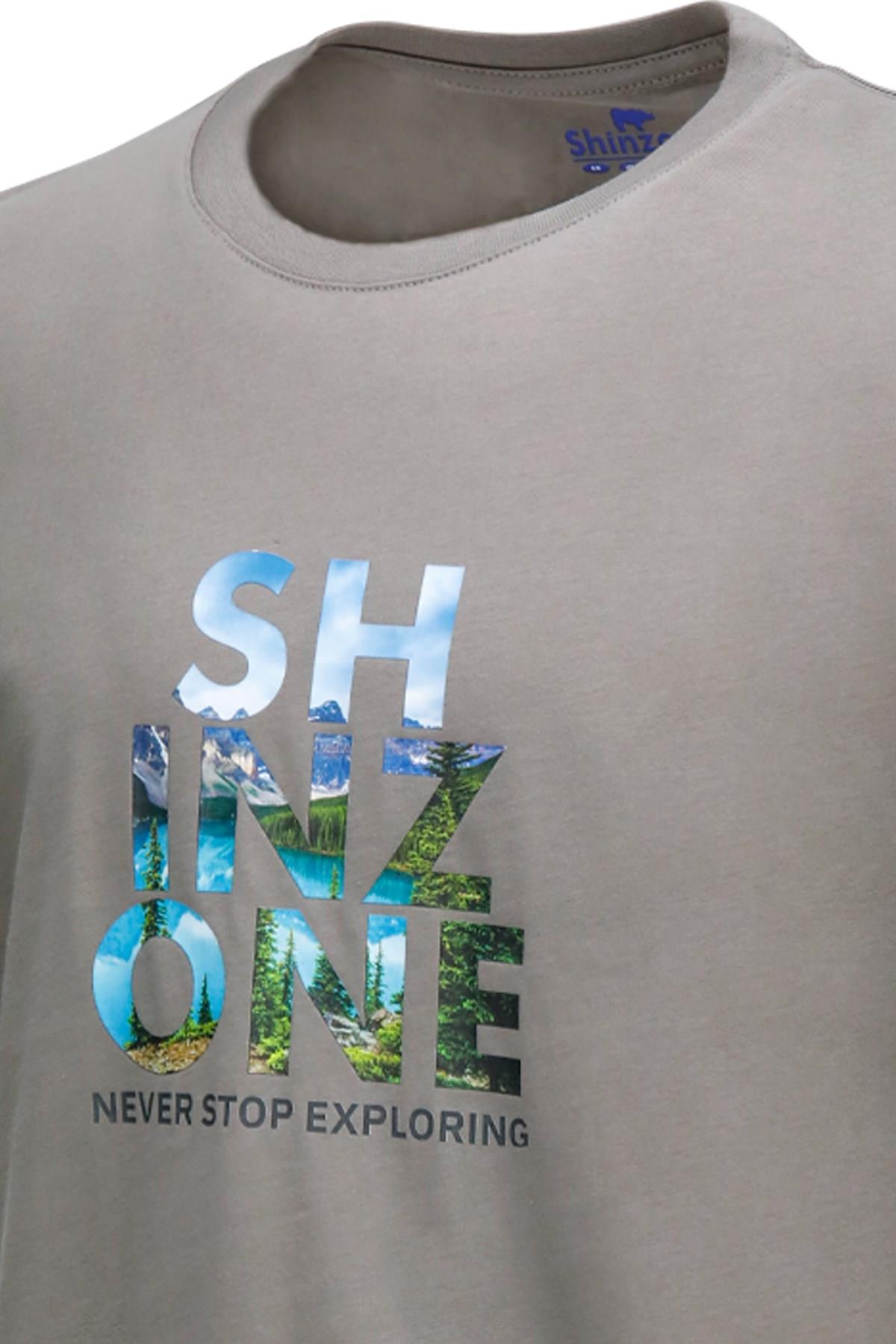 T-ShirtShinzoneErkek Bisiklet Yaka Standart Fit Göğüs Baskılı Vizon T-Shirt