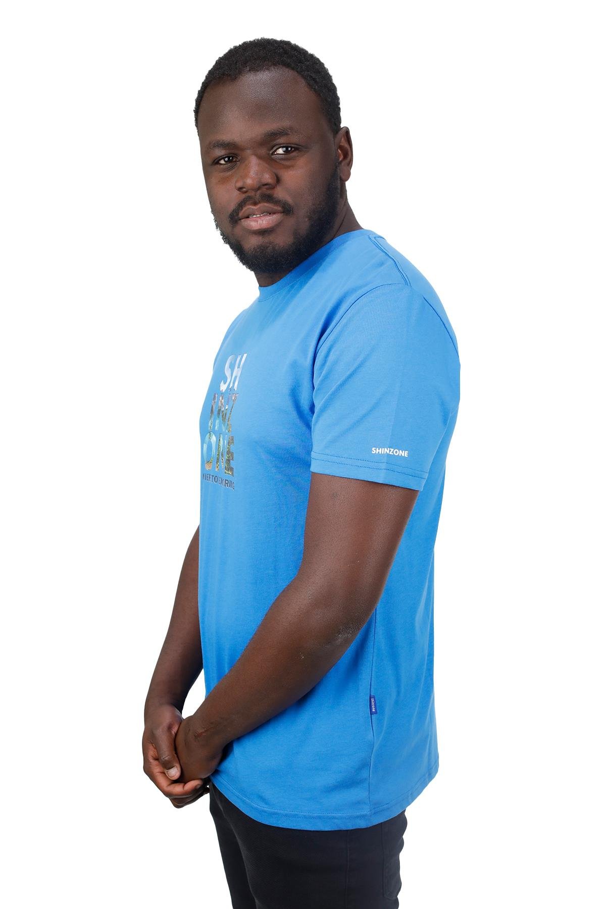 T-ShirtShinzoneErkek Bisiklet Yaka Standart Fit Göğüs Baskılı İndigo T-Shirt
