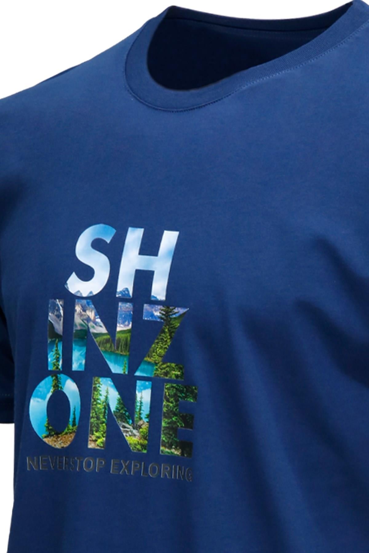 T-ShirtShinzoneErkek Bisiklet Yaka Standart Fit Göğüs Baskılı Koyu mavi T-Shirt