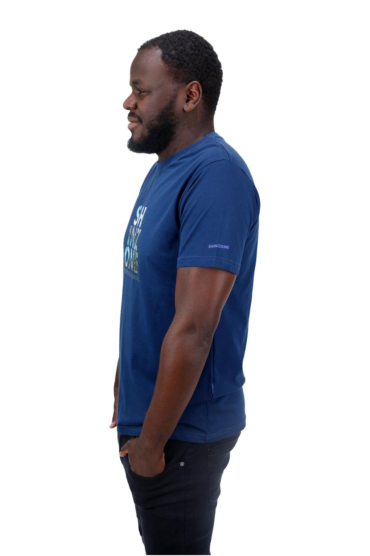 T-ShirtShinzoneErkek Bisiklet Yaka Standart Fit Göğüs Baskılı Koyu mavi T-Shirt