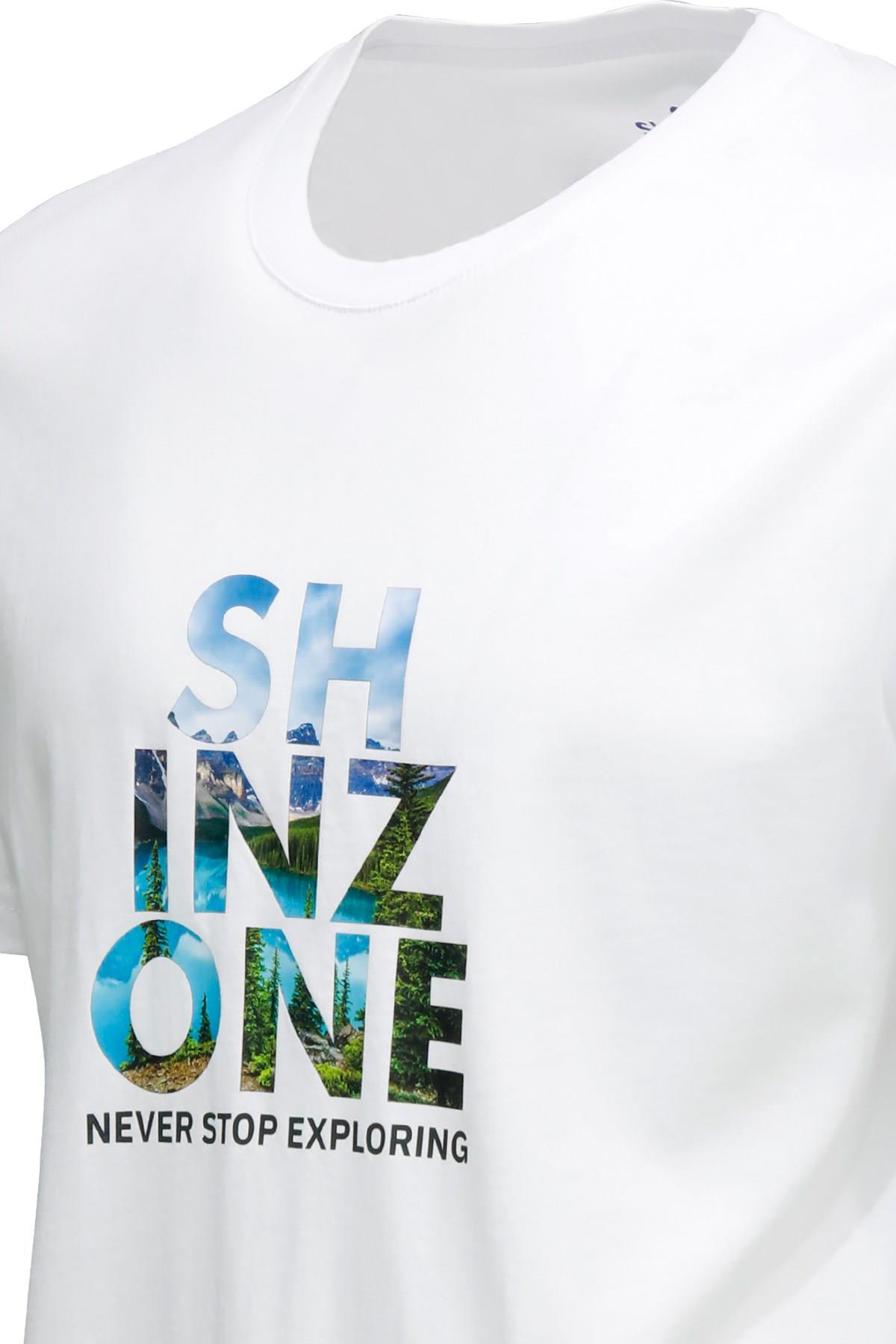 T-ShirtShinzoneErkek Bisiklet Yaka Standart Fit Göğüs Baskılı Beyaz T-Shirt