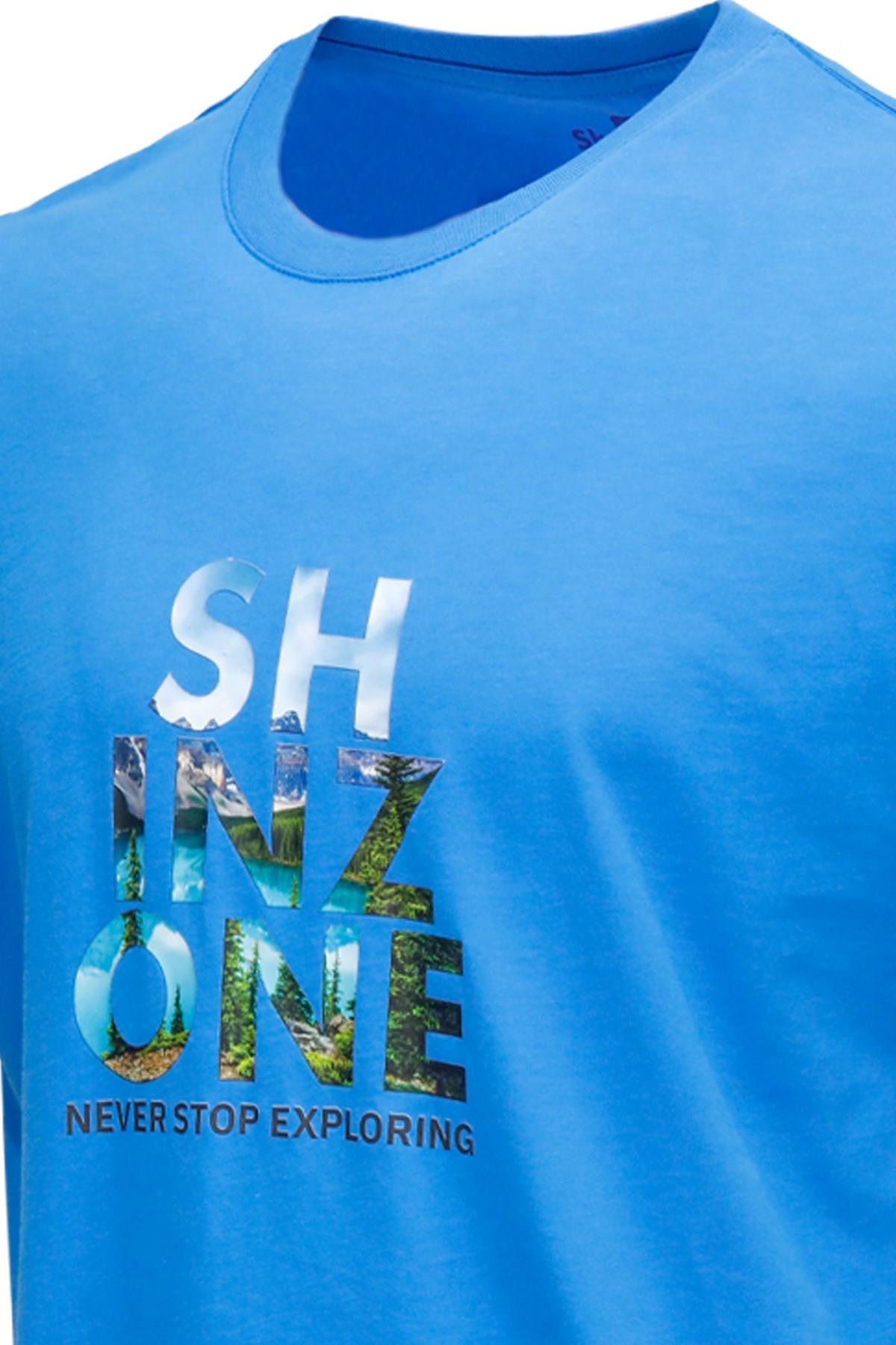 T-ShirtShinzoneErkek Bisiklet Yaka Standart Fit Göğüs Baskılı İndigo T-Shirt