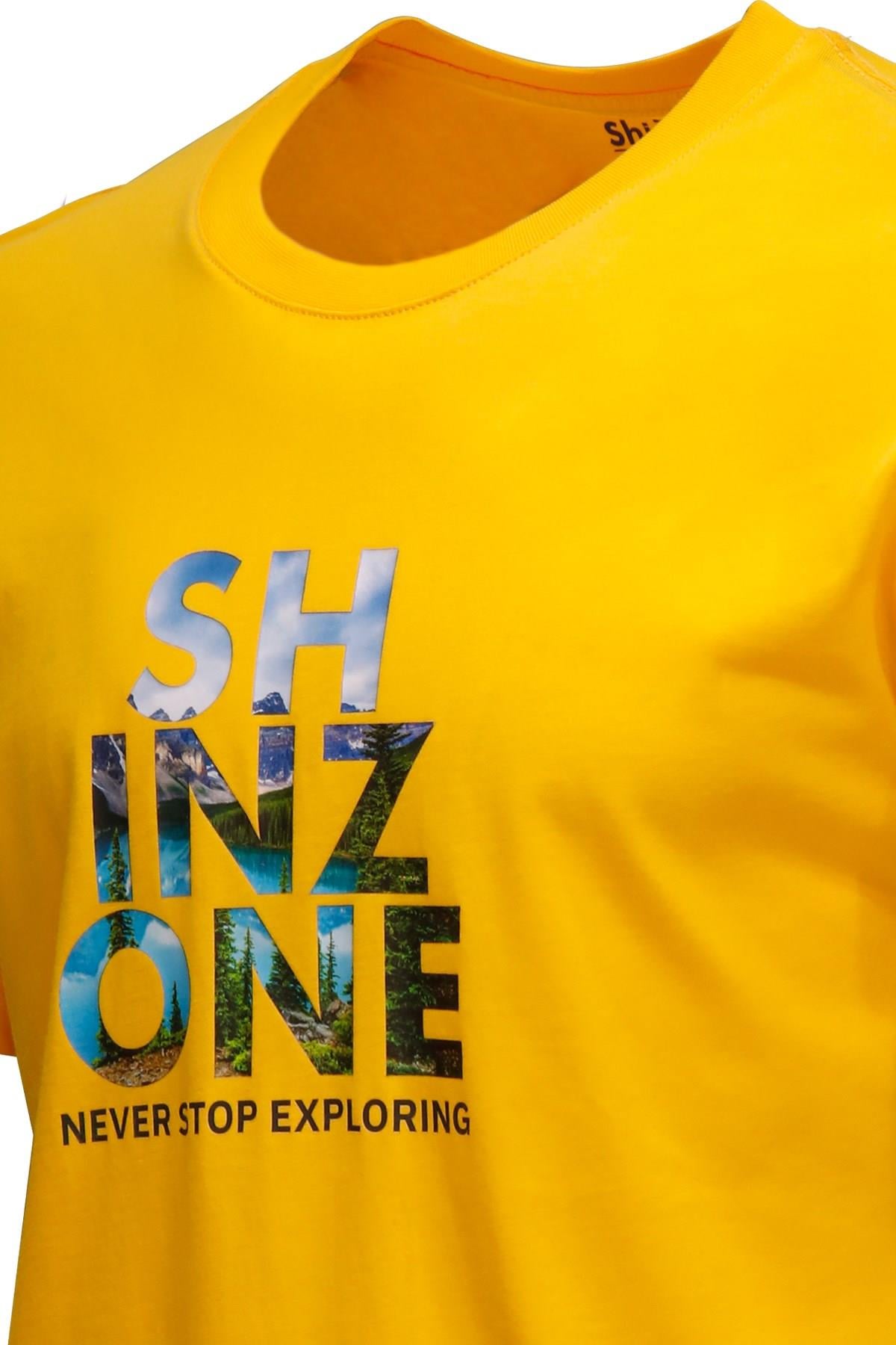 T-ShirtShinzoneErkek Bisiklet Yaka Standart Fit Göğüs Baskılı Sarı T-Shirt
