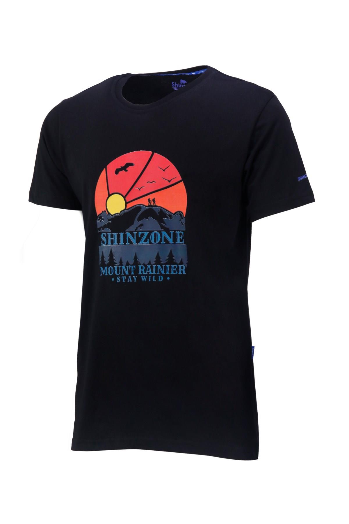 T-ShirtShinzoneErkek Bisiklet Yaka Standart Fit Göğüs Baskılı Siyah T-Shirt