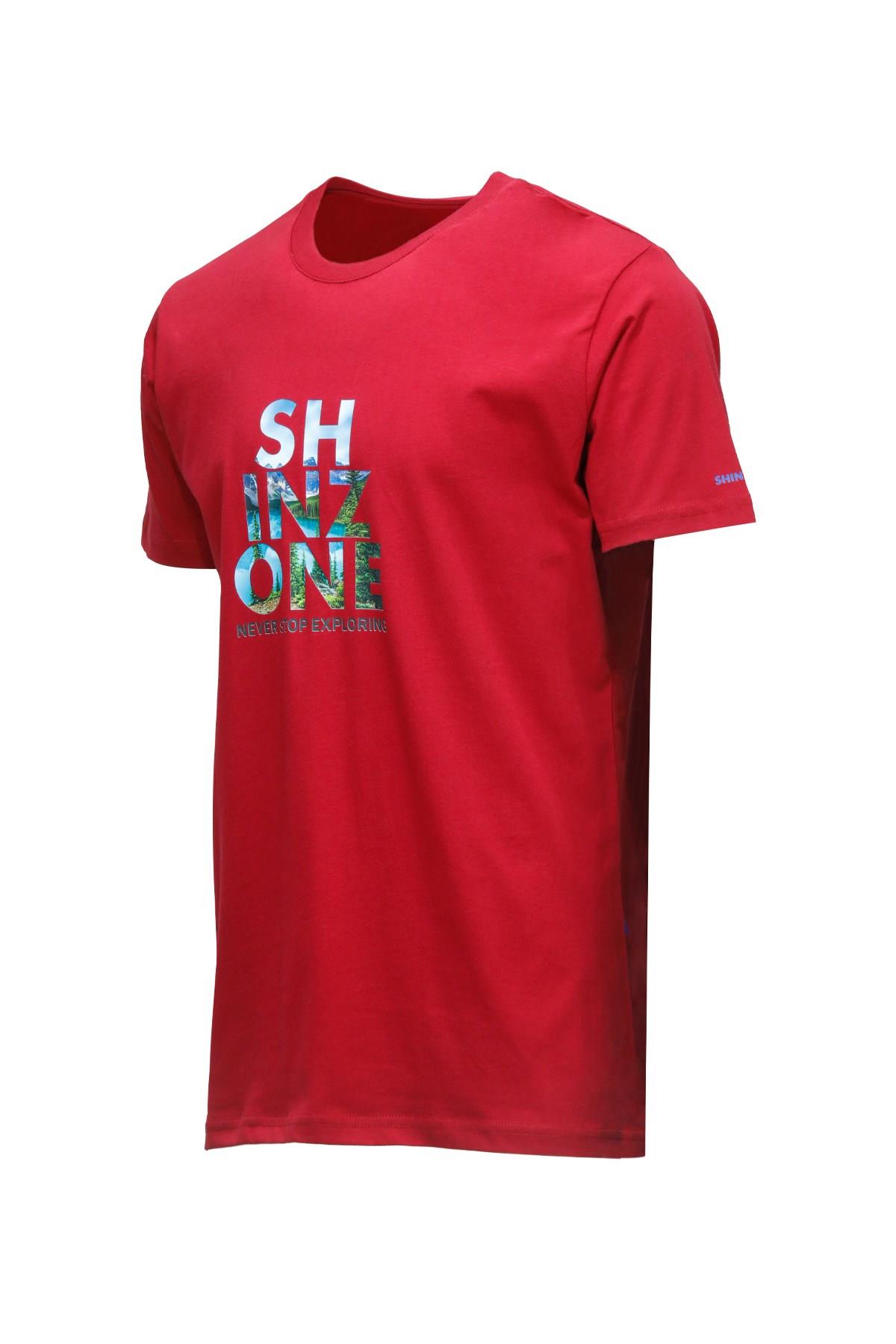 T-ShirtShinzoneErkek Bisiklet Yaka Standart Fit Göğüs Baskılı Bordo T-Shirt