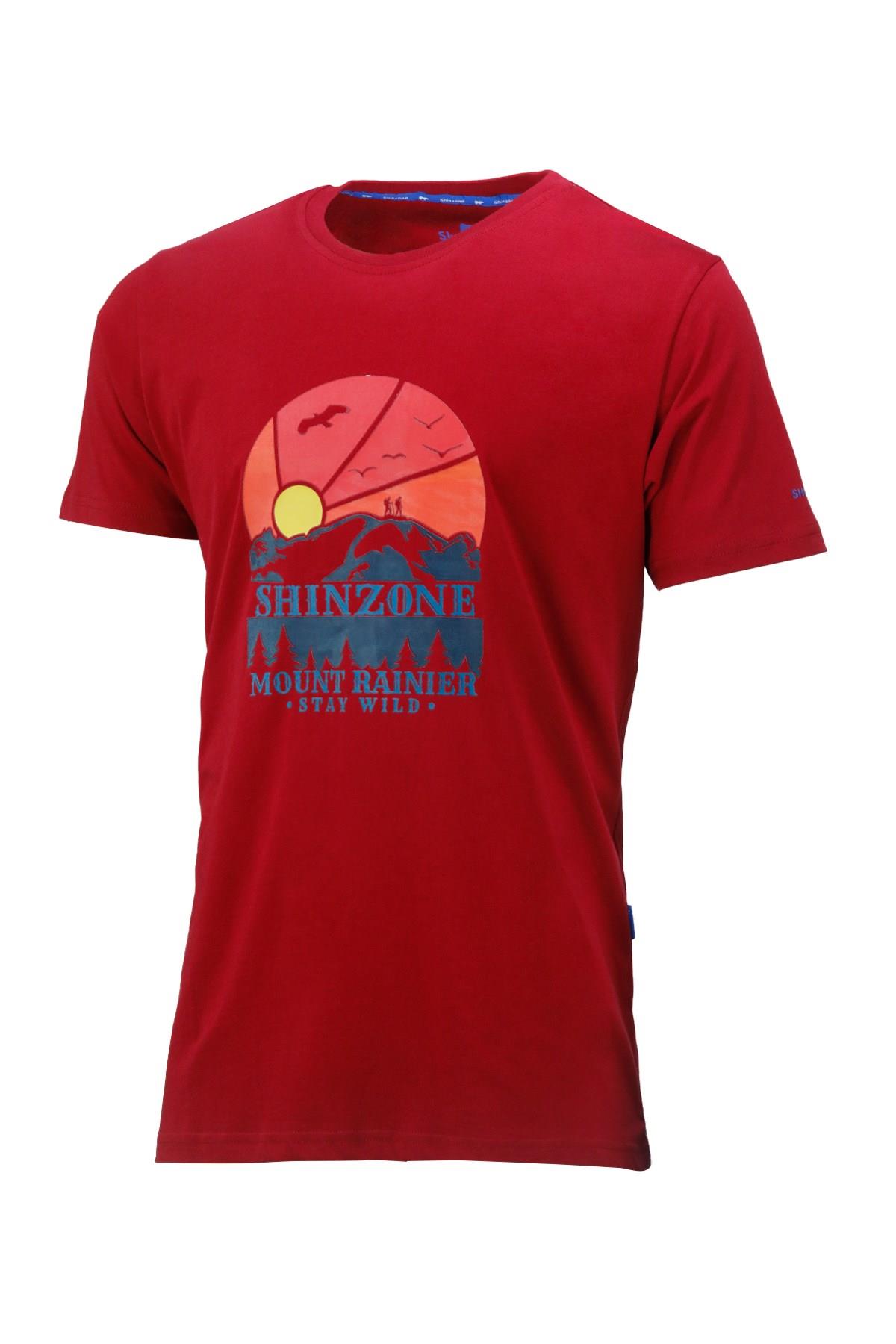 T-ShirtShinzoneErkek Bisiklet Yaka Standart Fit Göğüs Baskılı Bordo T-Shirt