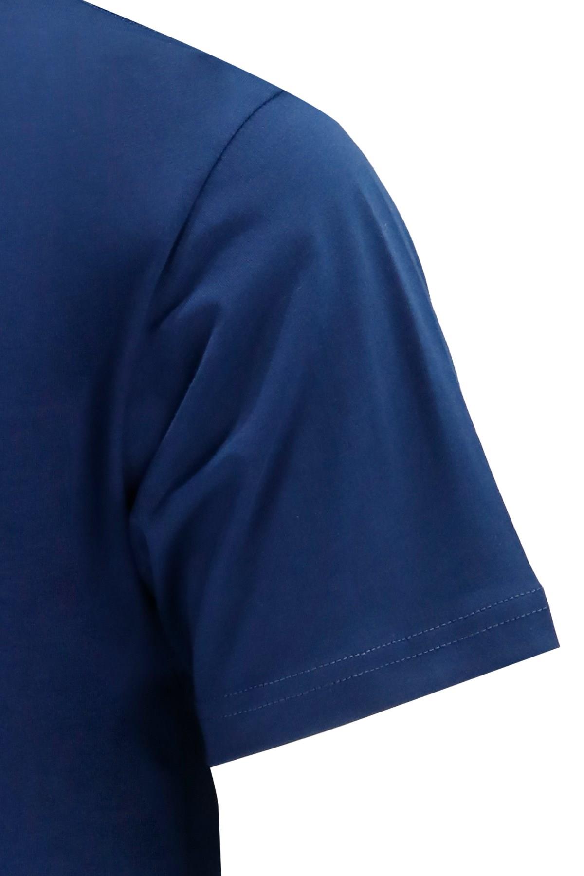 T-ShirtShinzoneErkek Bisiklet Yaka Standart Fit Kabartma Göğüs Baskılı İndigo T-Shirt