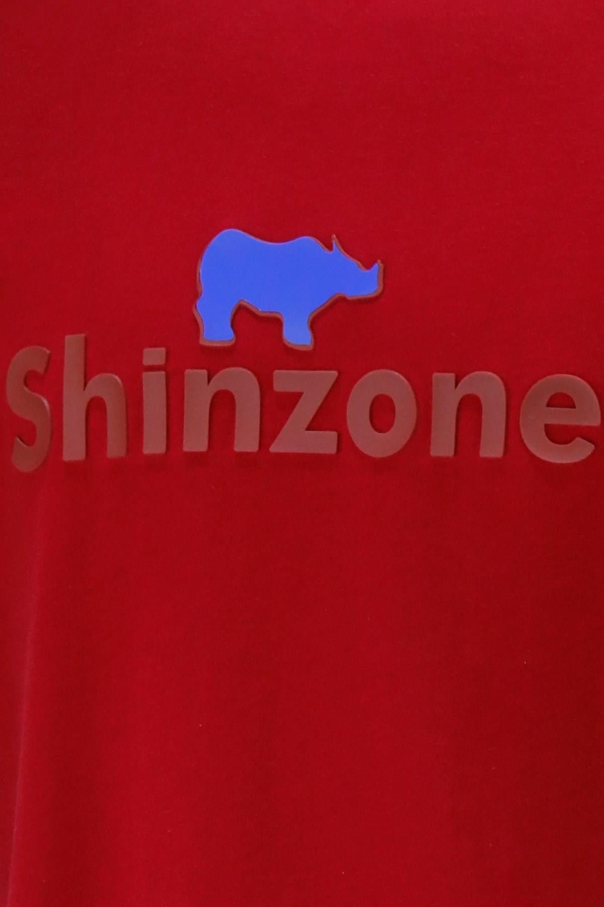 T-ShirtShinzoneErkek Bisiklet Yaka Standart Fit Kabartma Göğüs Baskılı Bordo T-Shirt