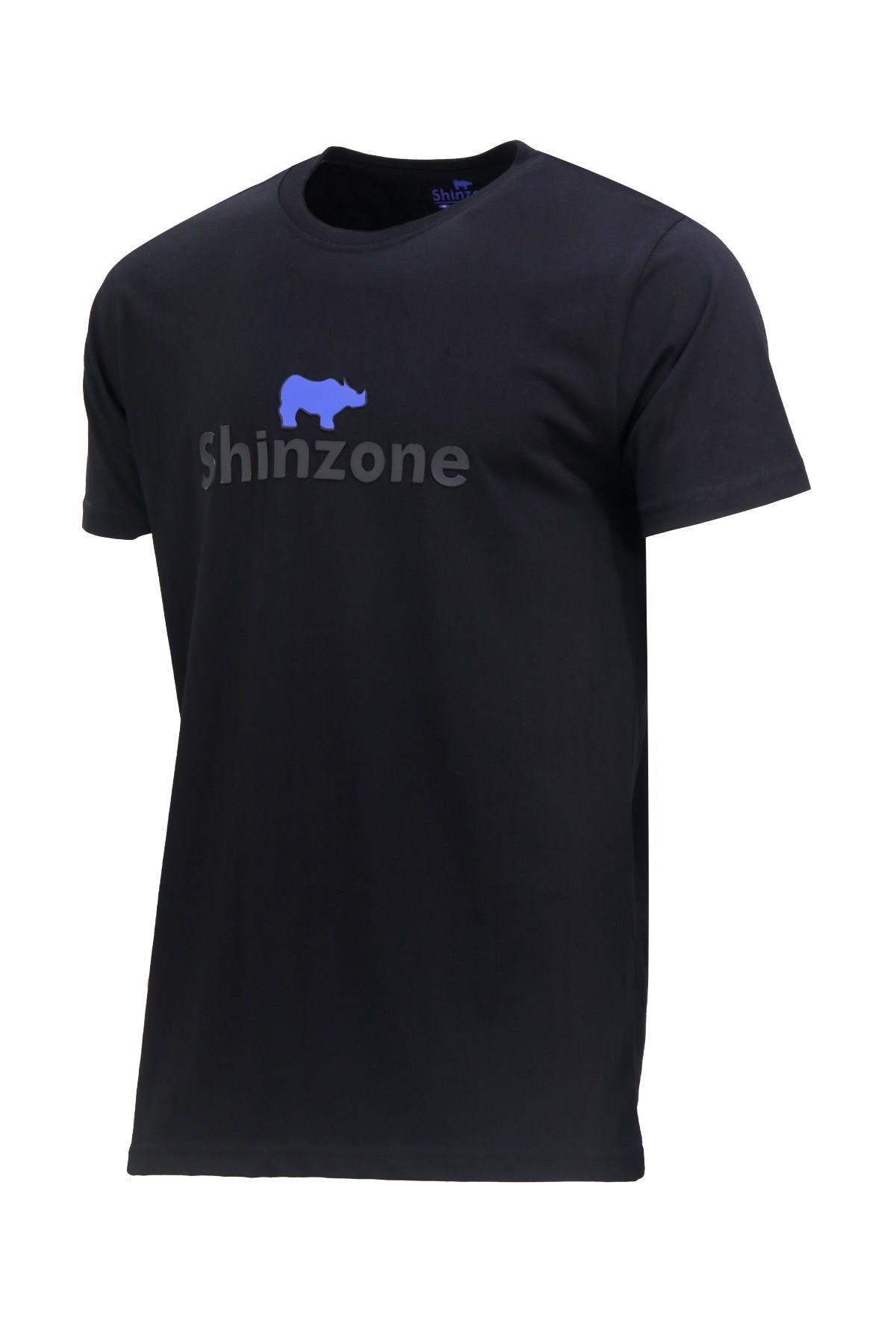 T-ShirtShinzoneErkek Bisiklet Yaka Standart Fit Kabartma Göğüs Baskılı Siyah T-Shirt