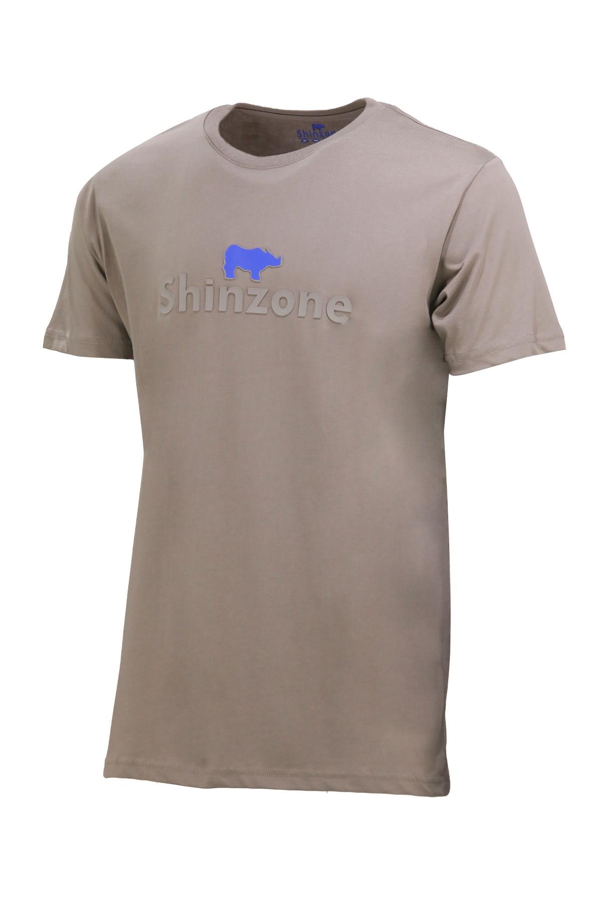 T-ShirtShinzoneErkek Bisiklet Yaka Standart Fit Kabartma Göğüs Baskılı Vizon T-Shirt