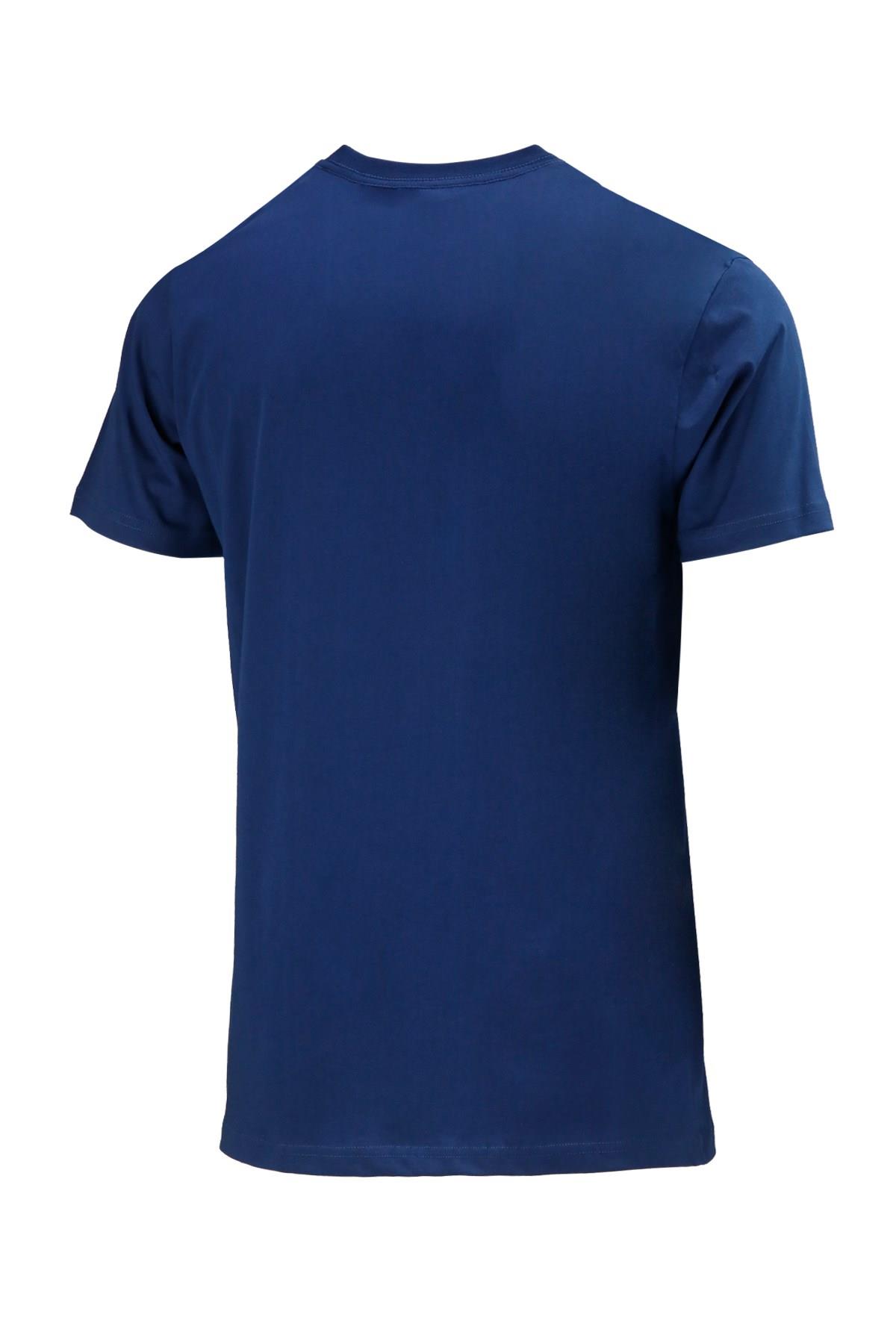 T-ShirtShinzoneErkek Bisiklet Yaka Standart Fit Kabartma Göğüs Baskılı İndigo T-Shirt