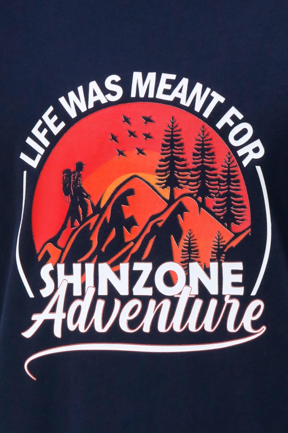 T-ShirtShinzoneErkek Bisiklet Yaka Standart Göğüs Baskılı Lacivert T-Shirt