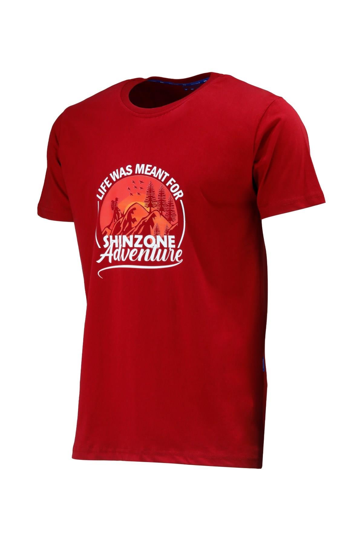 T-ShirtShinzoneErkek Bisiklet Yaka Standart Göğüs Baskılı Bordo T-Shirt