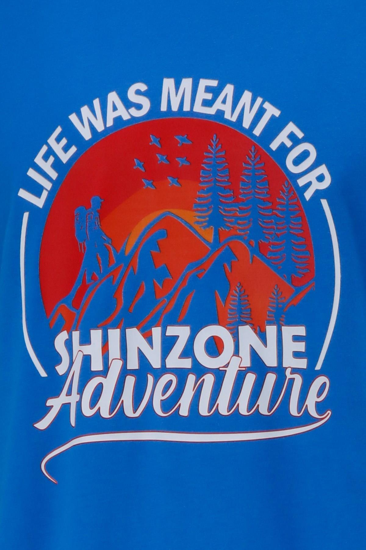 T-ShirtShinzoneErkek Bisiklet Yaka Standart Göğüs Baskılı Koyu Mavi T-Shirt