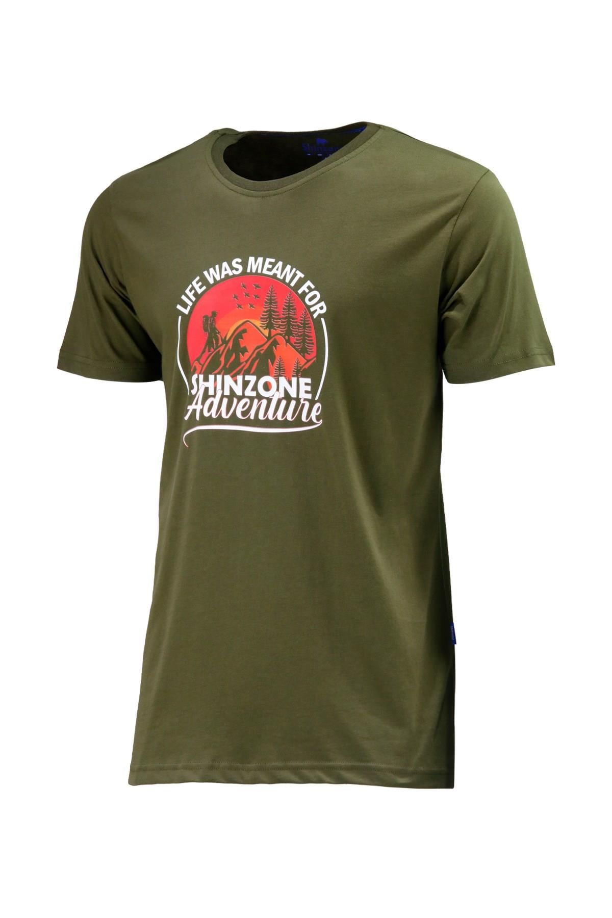 T-ShirtShinzoneErkek Bisiklet Yaka Standart Göğüs Baskılı Haki T-Shirt
