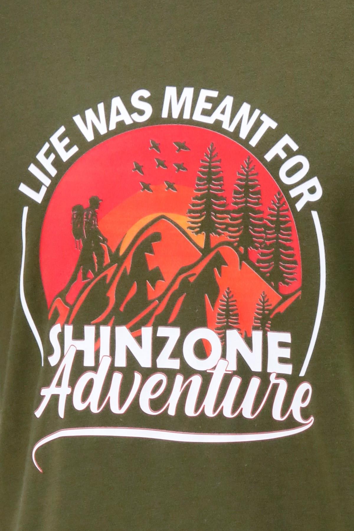 T-ShirtShinzoneErkek Bisiklet Yaka Standart Göğüs Baskılı Haki T-Shirt
