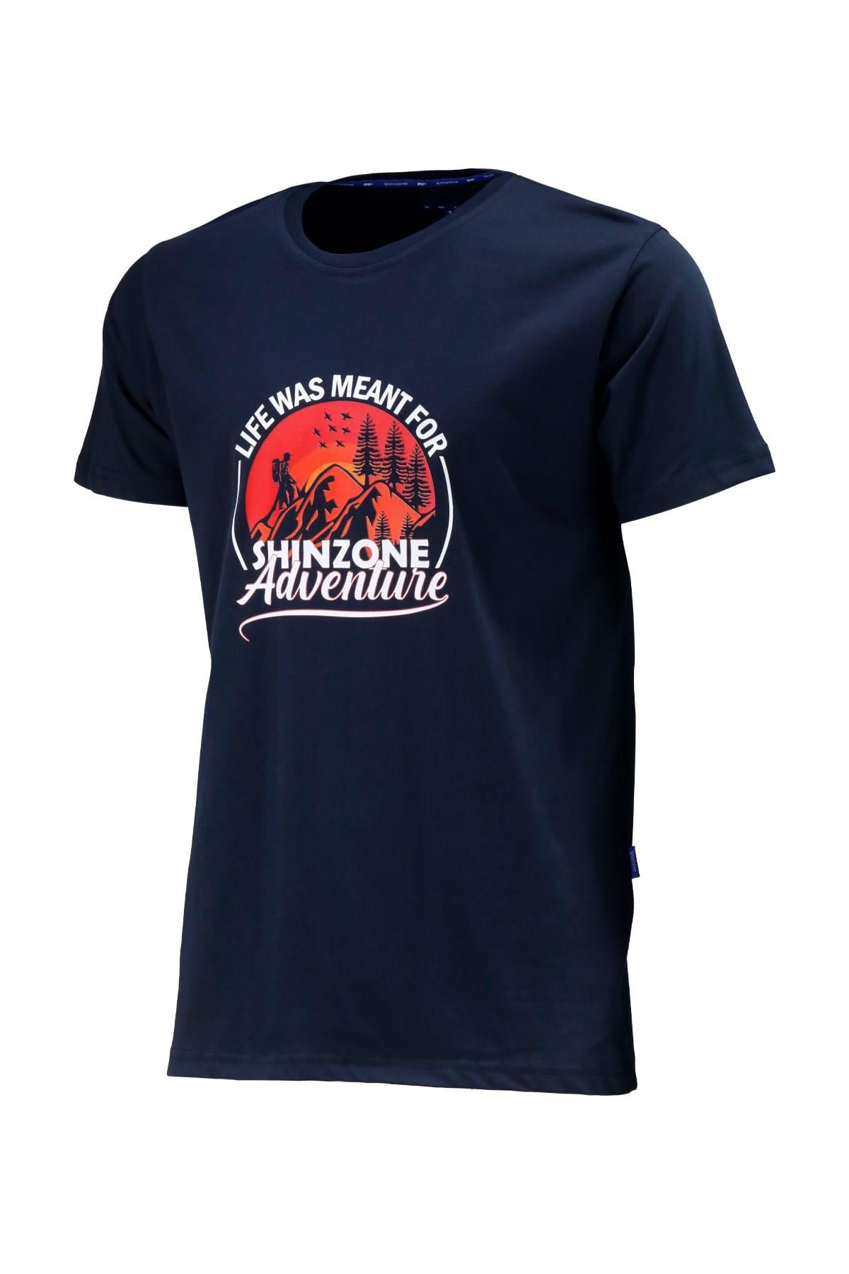T-ShirtShinzoneErkek Bisiklet Yaka Standart Göğüs Baskılı Lacivert T-Shirt