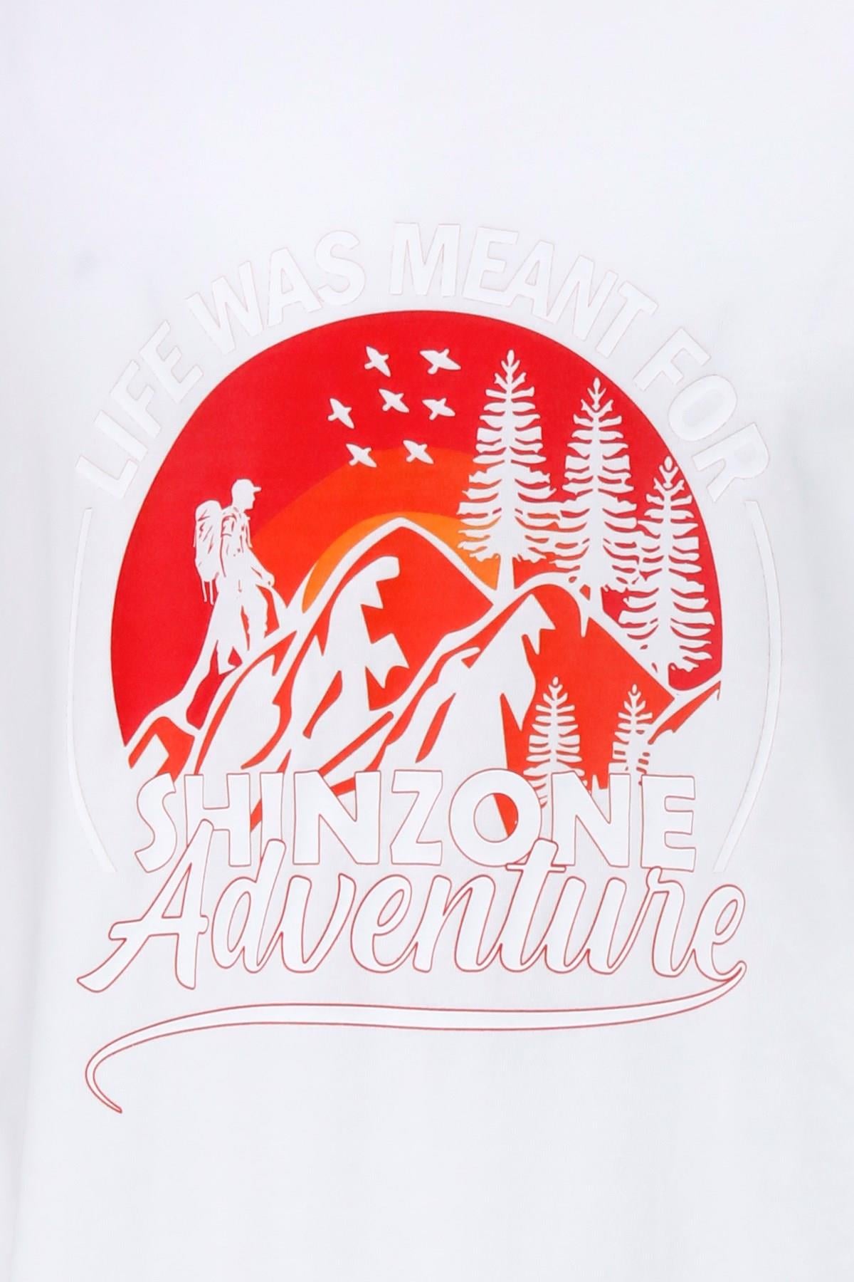 T-ShirtShinzoneErkek Bisiklet Yaka Standart Göğüs Baskılı Beyaz T-Shirt