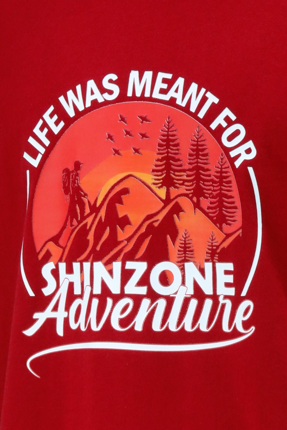 T-ShirtShinzoneErkek Bisiklet Yaka Standart Göğüs Baskılı Bordo T-Shirt