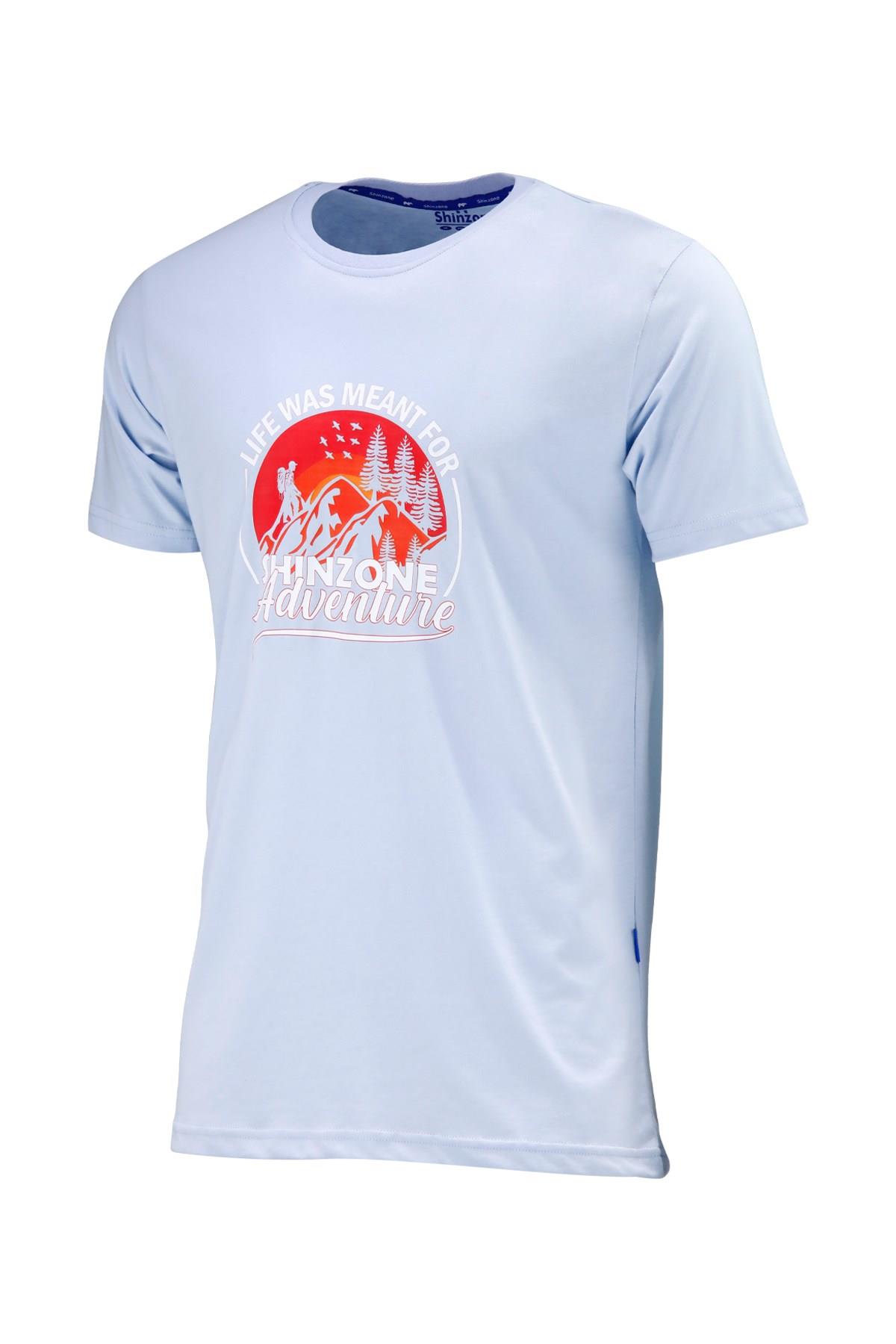 T-ShirtShinzoneErkek Bisiklet Yaka Standart Göğüs Baskılı Mavi T-Shirt