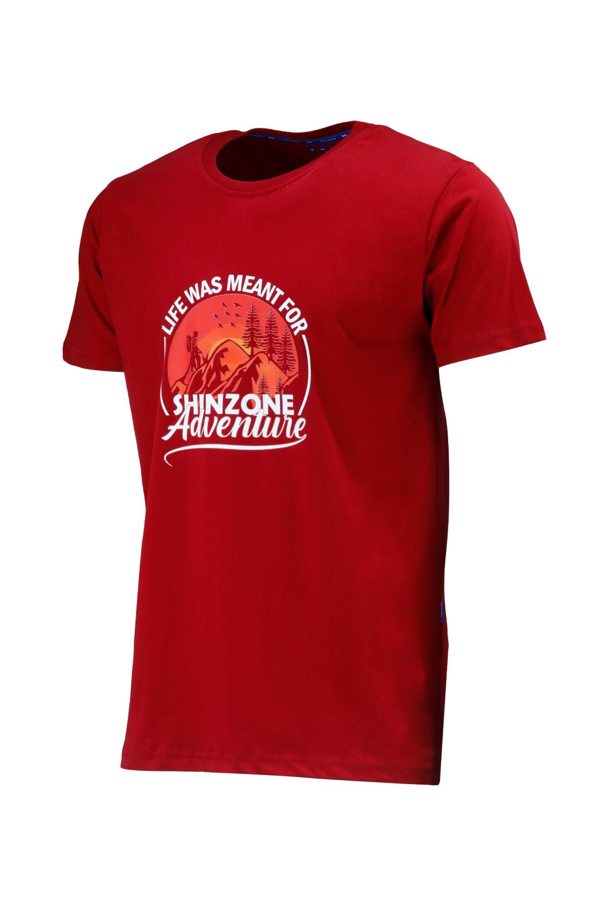 T-ShirtShinzoneErkek Bisiklet Yaka Standart Göğüs Baskılı Bordo T-Shirt