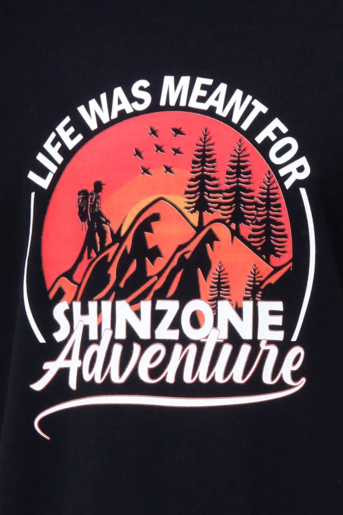 T-ShirtShinzoneErkek Bisiklet Yaka Standart Göğüs Baskılı Siyah T-Shirt