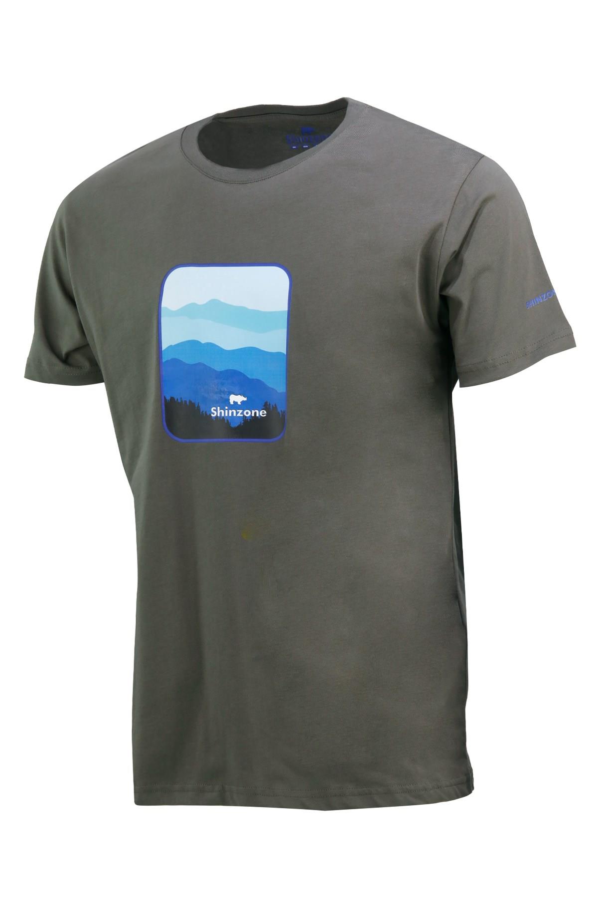 T-ShirtShinzoneErkek Bisiklet Yaka Yazlık Göğüs Baskılı Standart Fit Haki T-Shirt