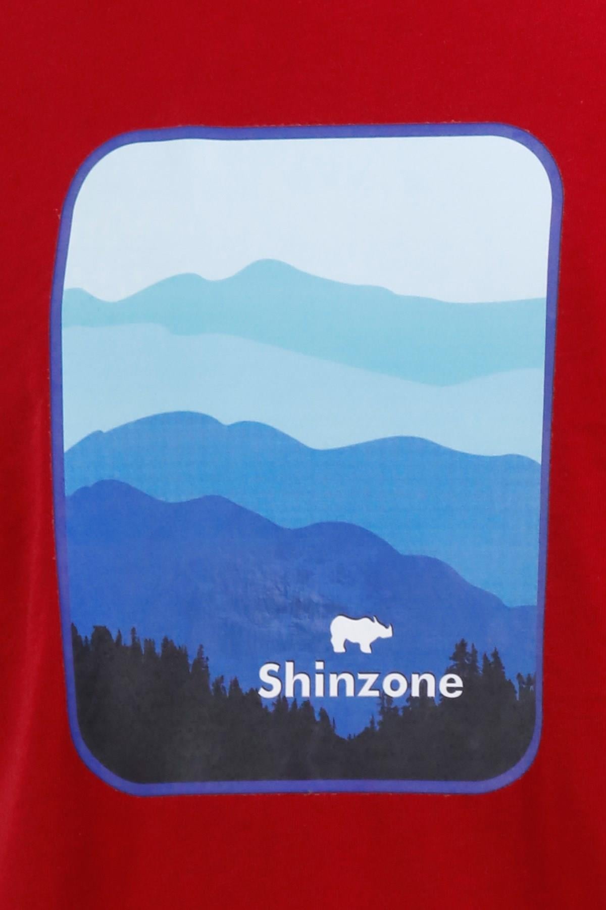 T-ShirtShinzoneErkek Bisiklet Yaka Yazlık Göğüs Baskılı Standart Fit Bordo T-Shirt