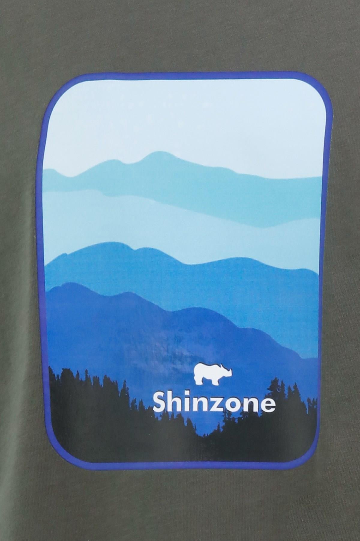T-ShirtShinzoneErkek Bisiklet Yaka Yazlık Göğüs Baskılı Standart Fit Haki T-Shirt
