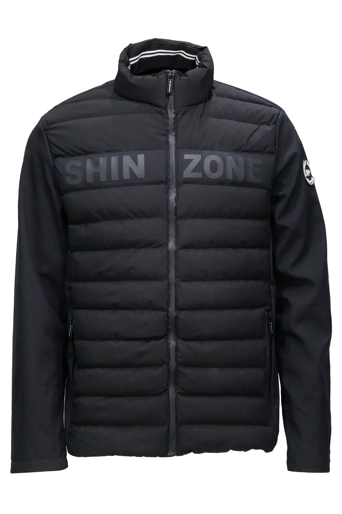 MontShinzoneErkek Dikyaka Göğüs Logolu Softshell Şişme Siyah Mont