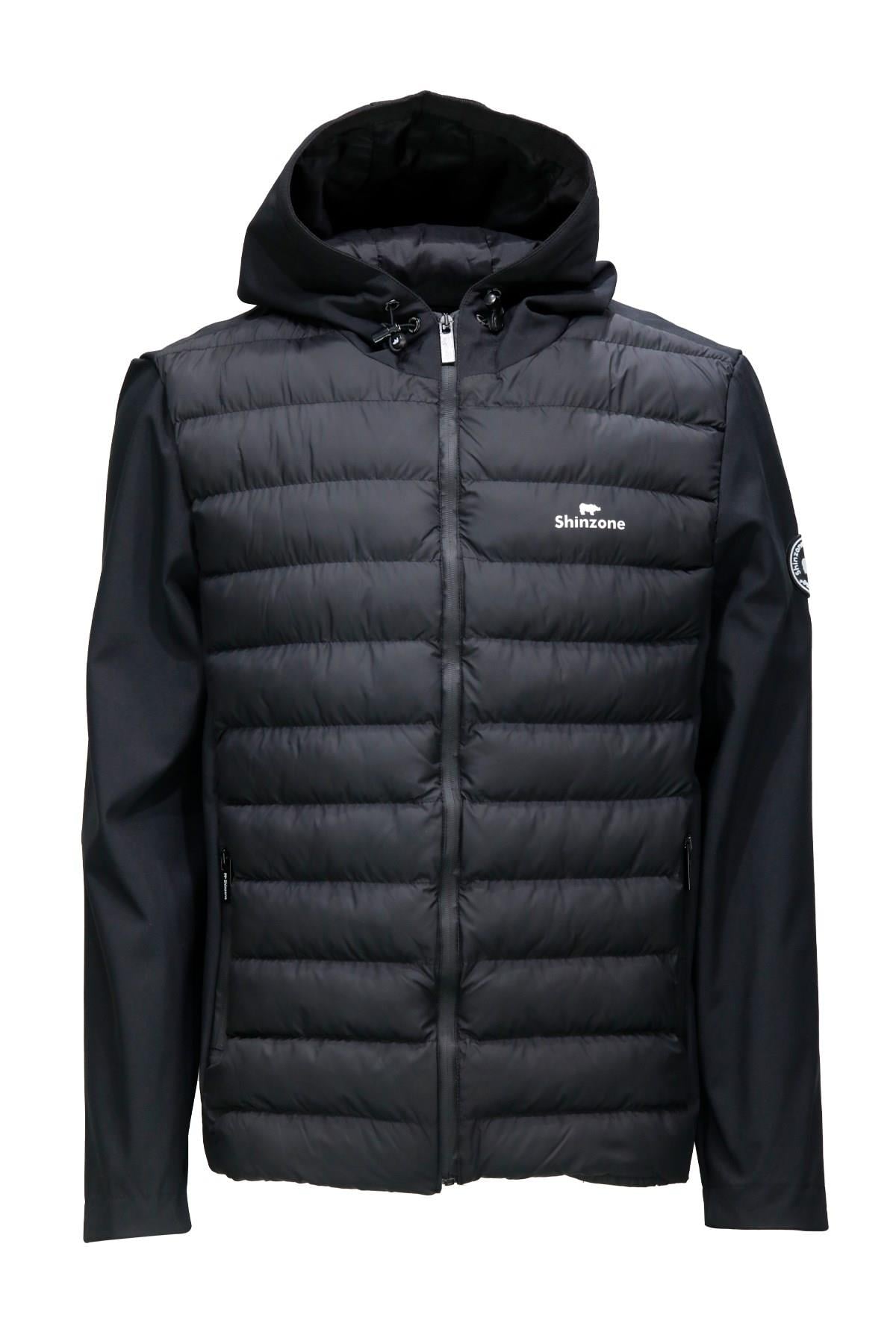MontShinzoneErkek Kapüşonlu Softshell Önü Şişme Siyah Mont